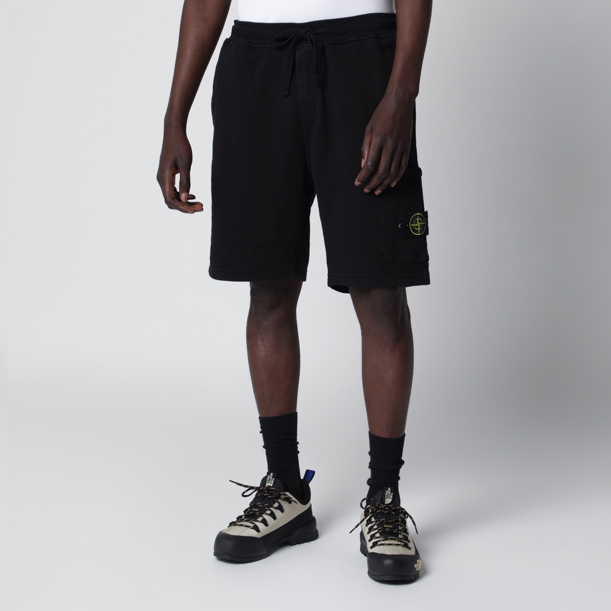 Black organic cotton fleece jogger shorts