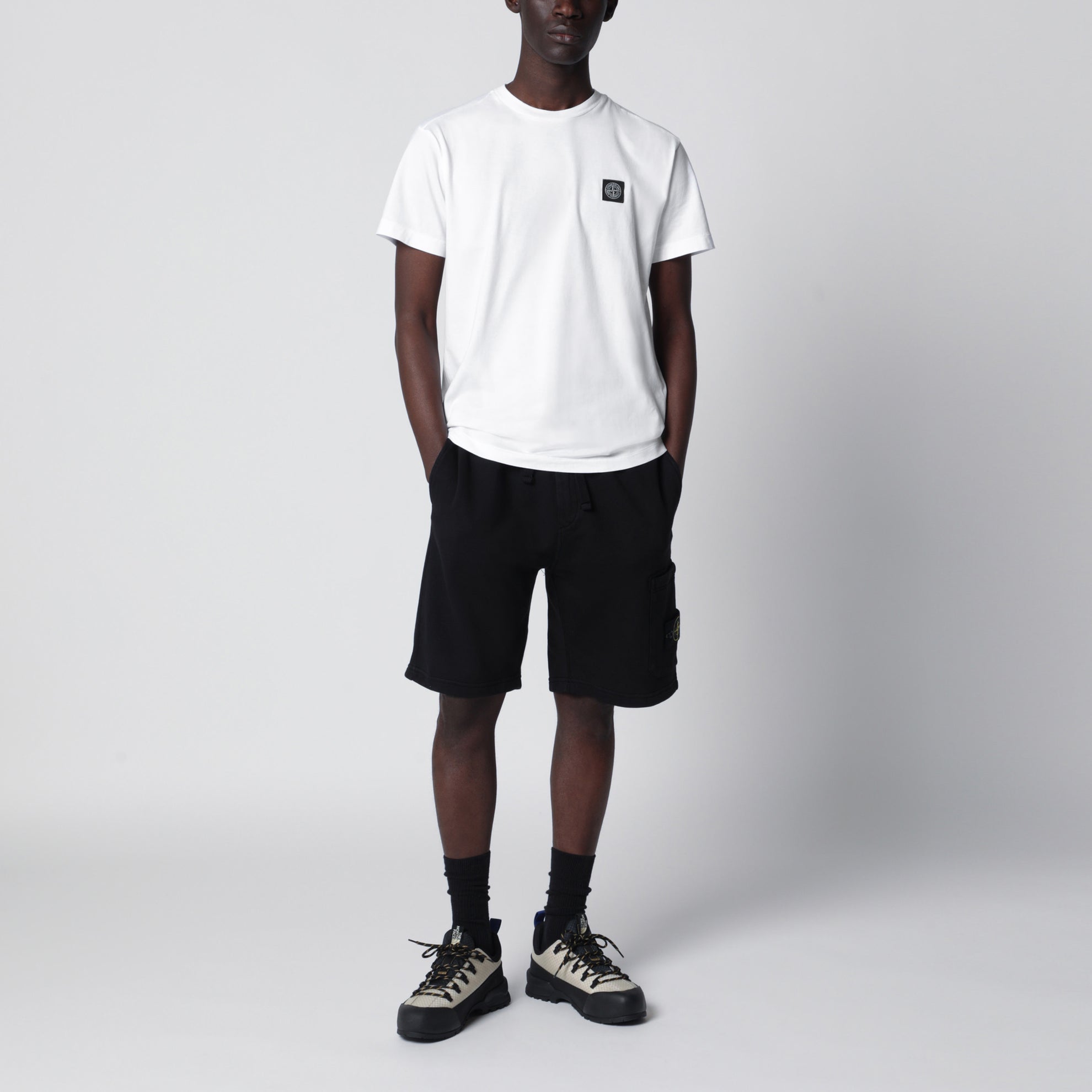 Black organic cotton fleece jogger shorts