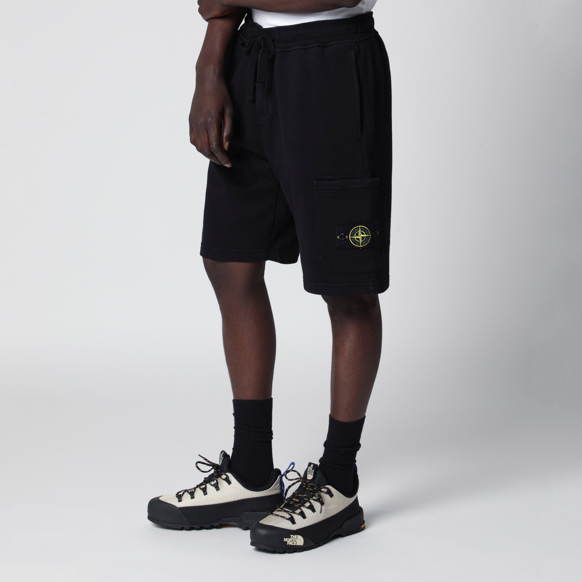 Black organic cotton fleece jogger shorts