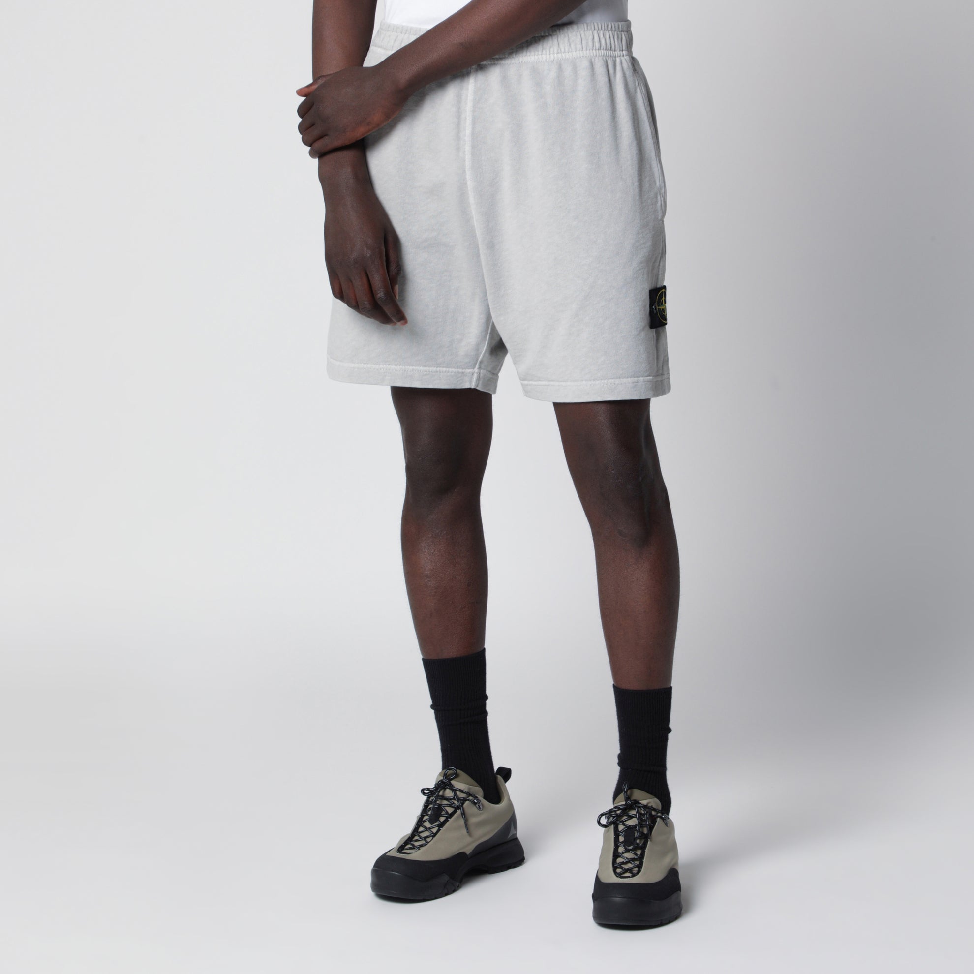 Pearl grey cotton fleece jogger shorts