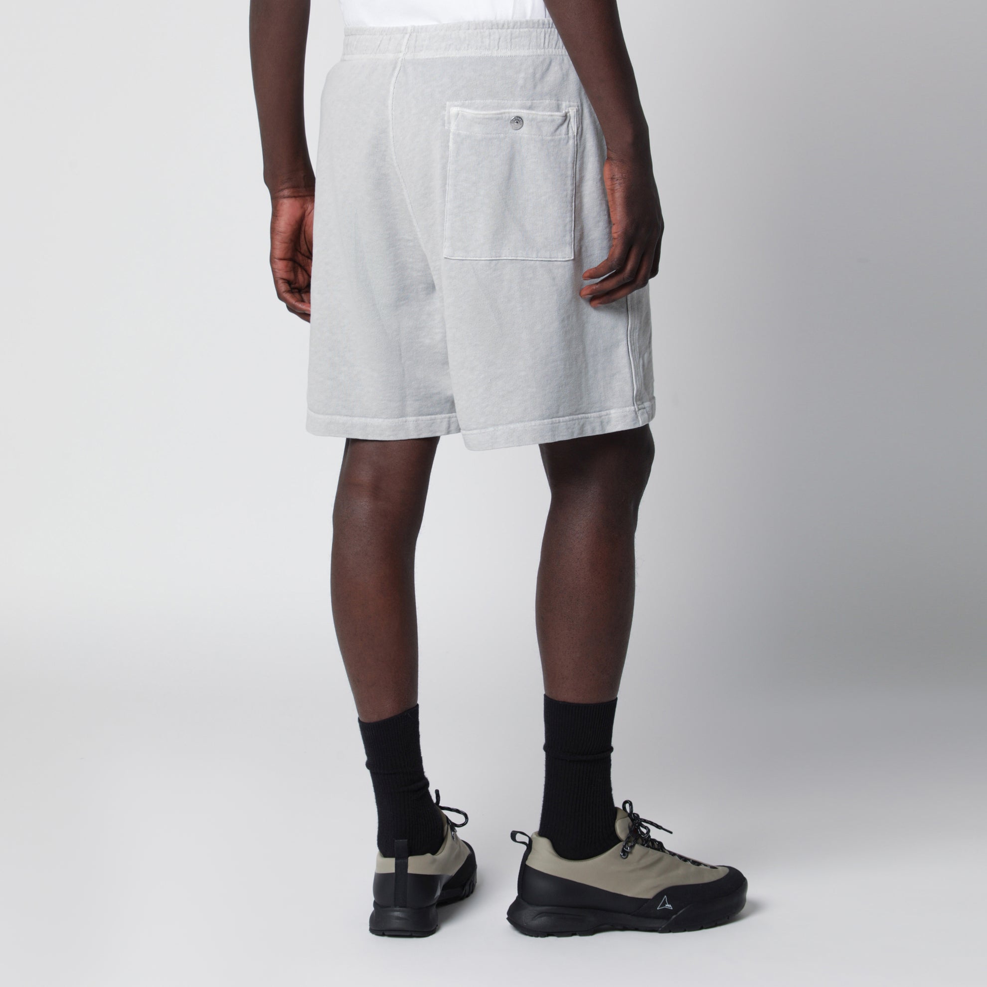 Pearl grey cotton fleece jogger shorts