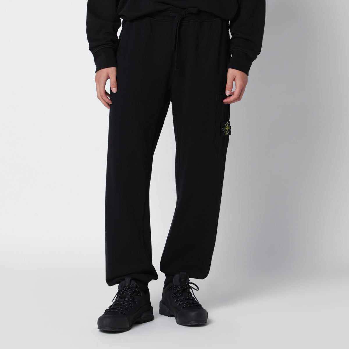 Compass-Badge Tapered Trousers in Black Cotton