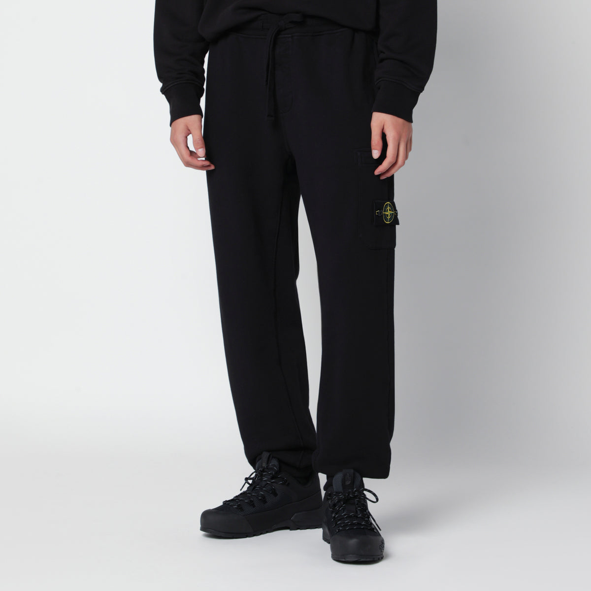 Compass-Badge Tapered Trousers in Black Cotton