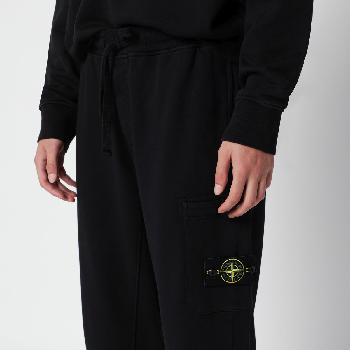 Compass-Badge Tapered Trousers in Black Cotton