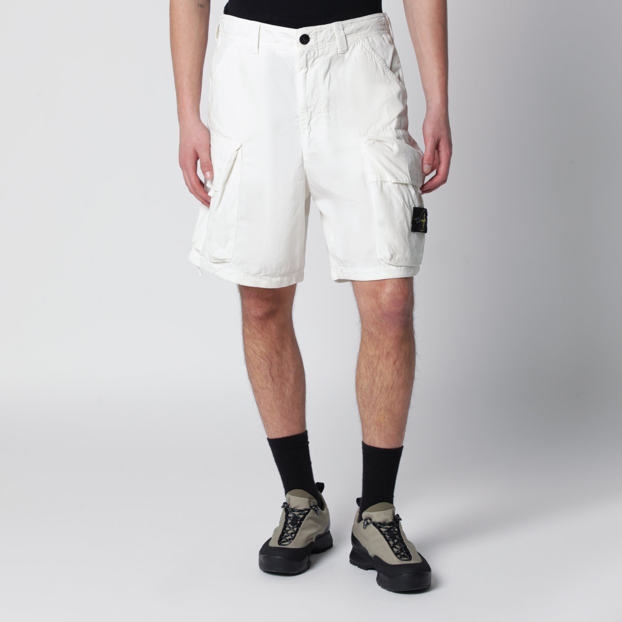 Cargo-Shorts aus weißem Baumwoll-Nylon-Ripstop