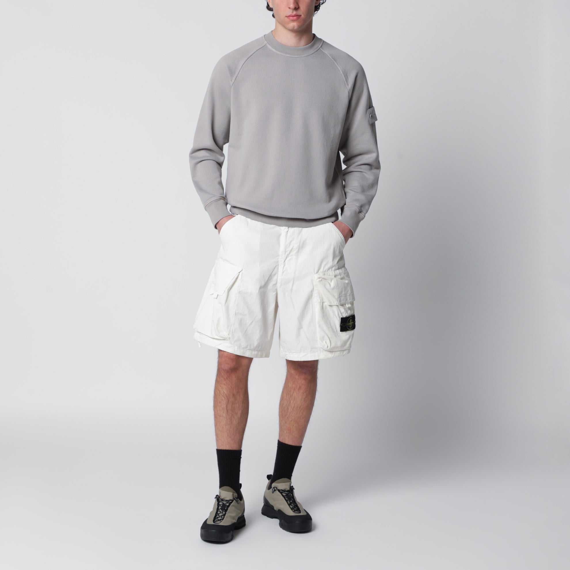 Cargo-Shorts aus weißem Baumwoll-Nylon-Ripstop