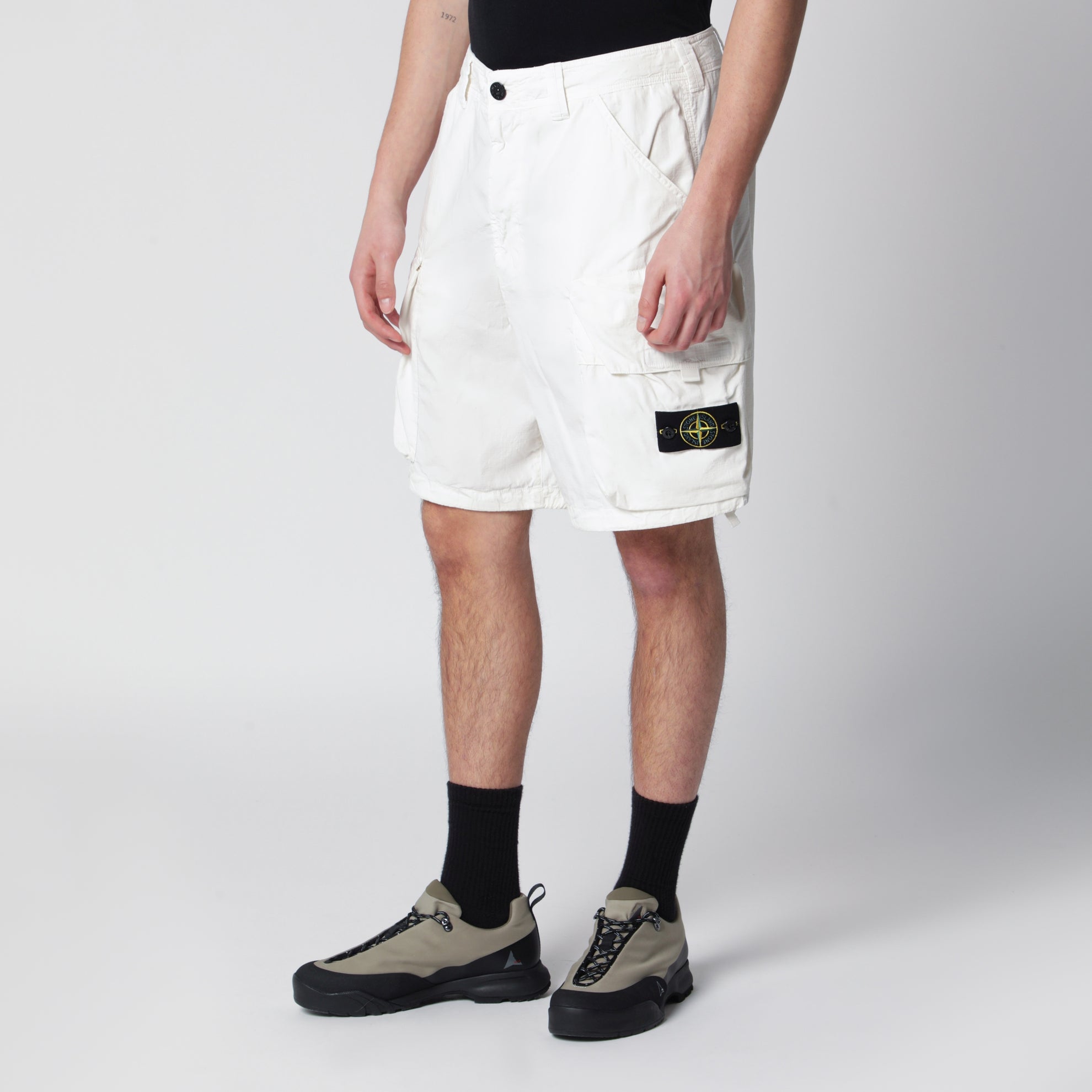 Cargo-Shorts aus weißem Baumwoll-Nylon-Ripstop