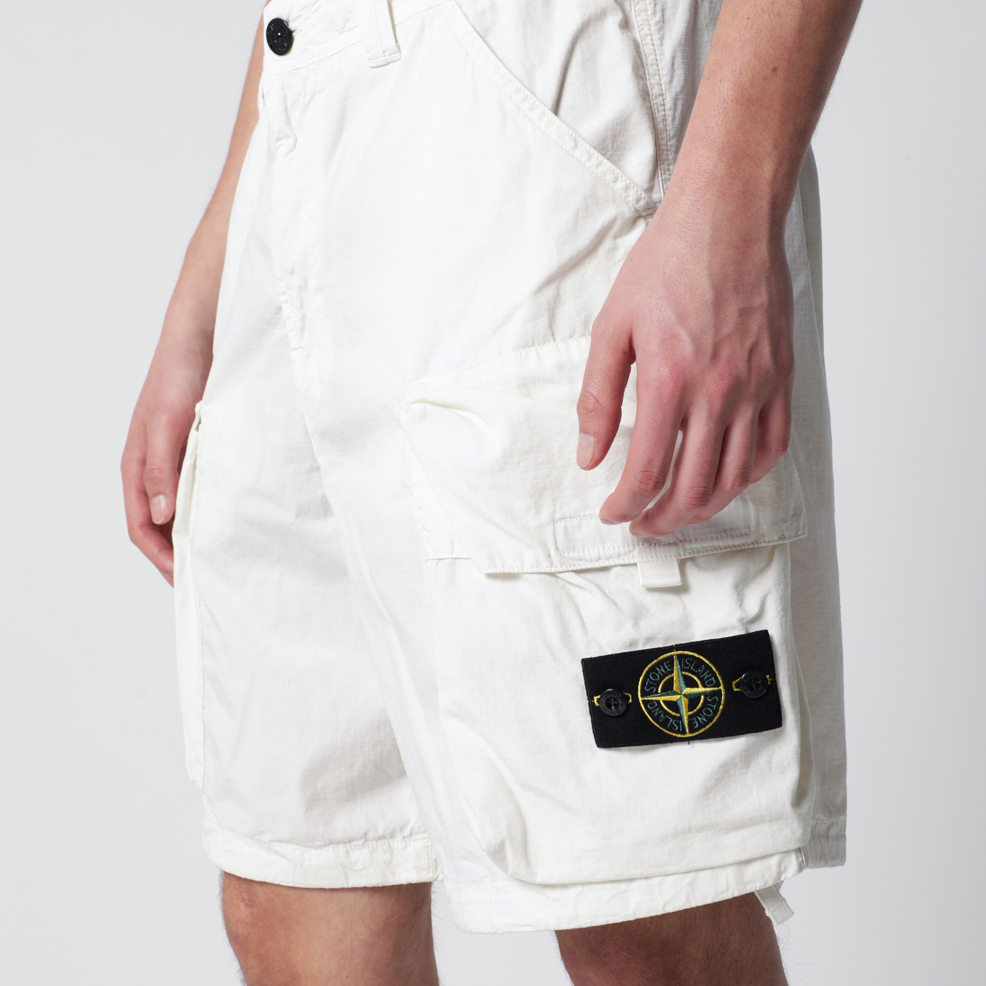 Cargo-Shorts aus weißem Baumwoll-Nylon-Ripstop