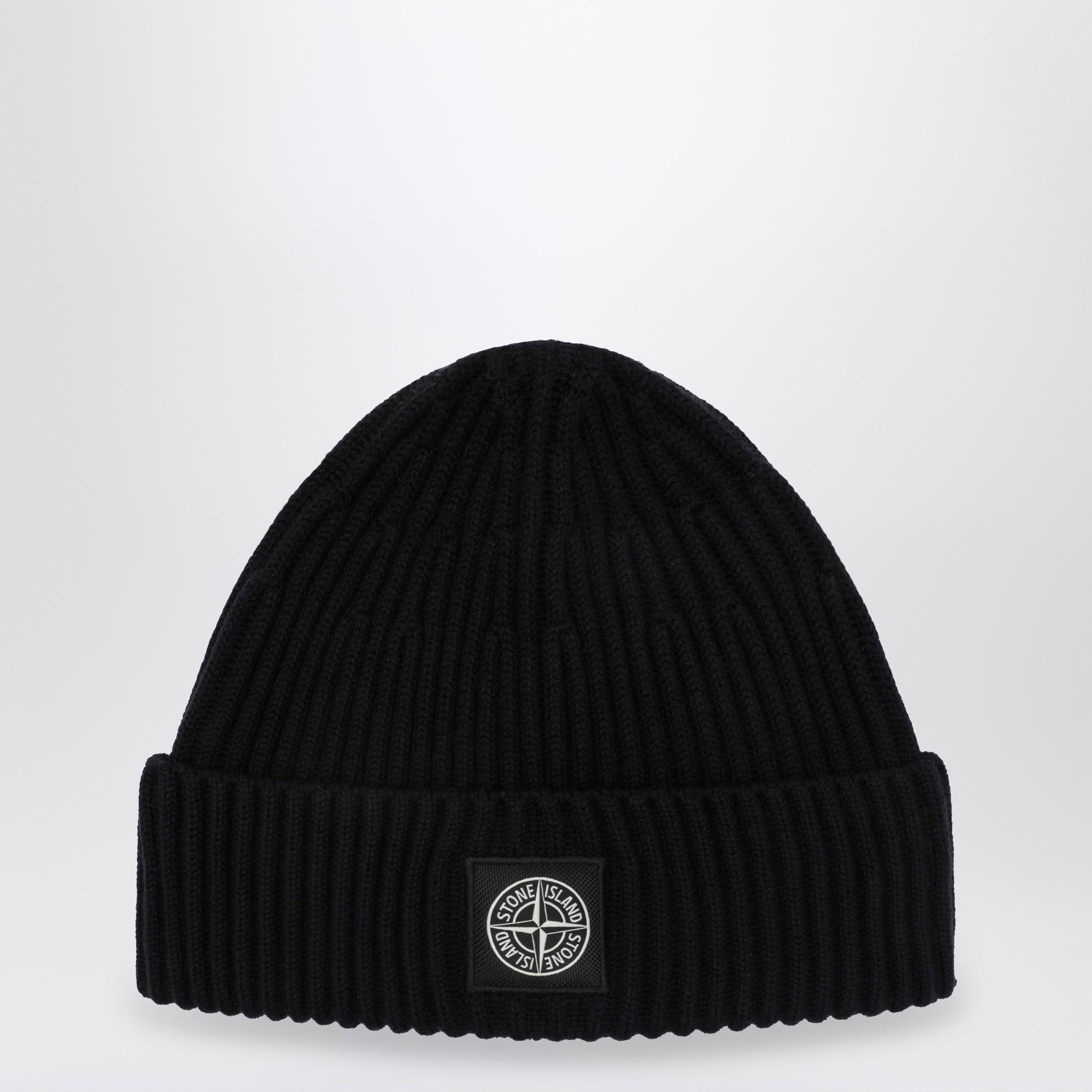 Navy Wool Beanie with Compass Patch