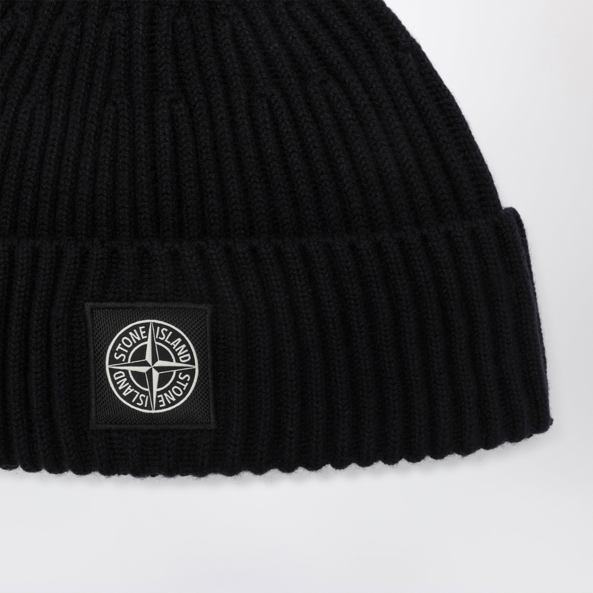 Navy Wool Beanie with Compass Patch