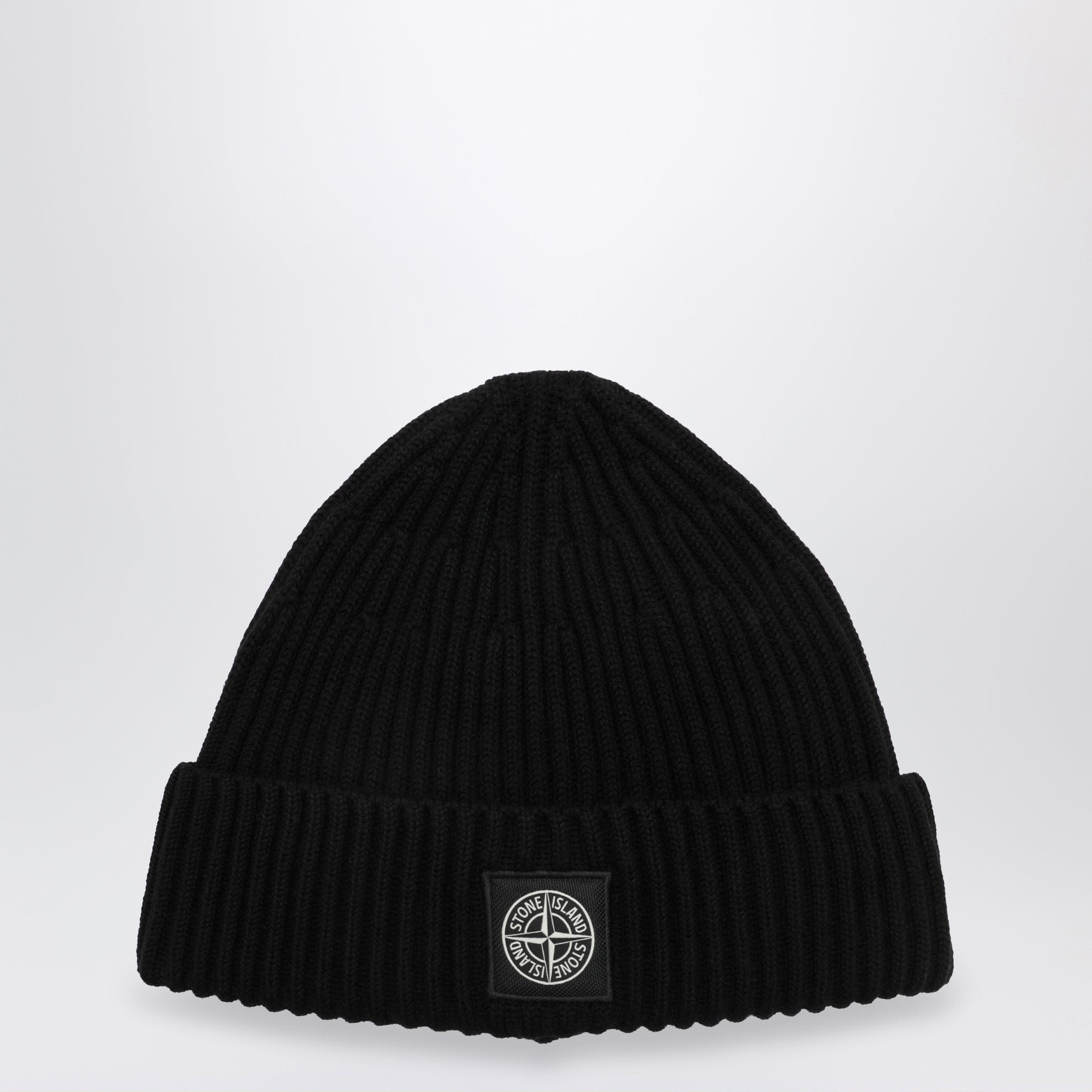 Berretto con patch Compass in lana nero