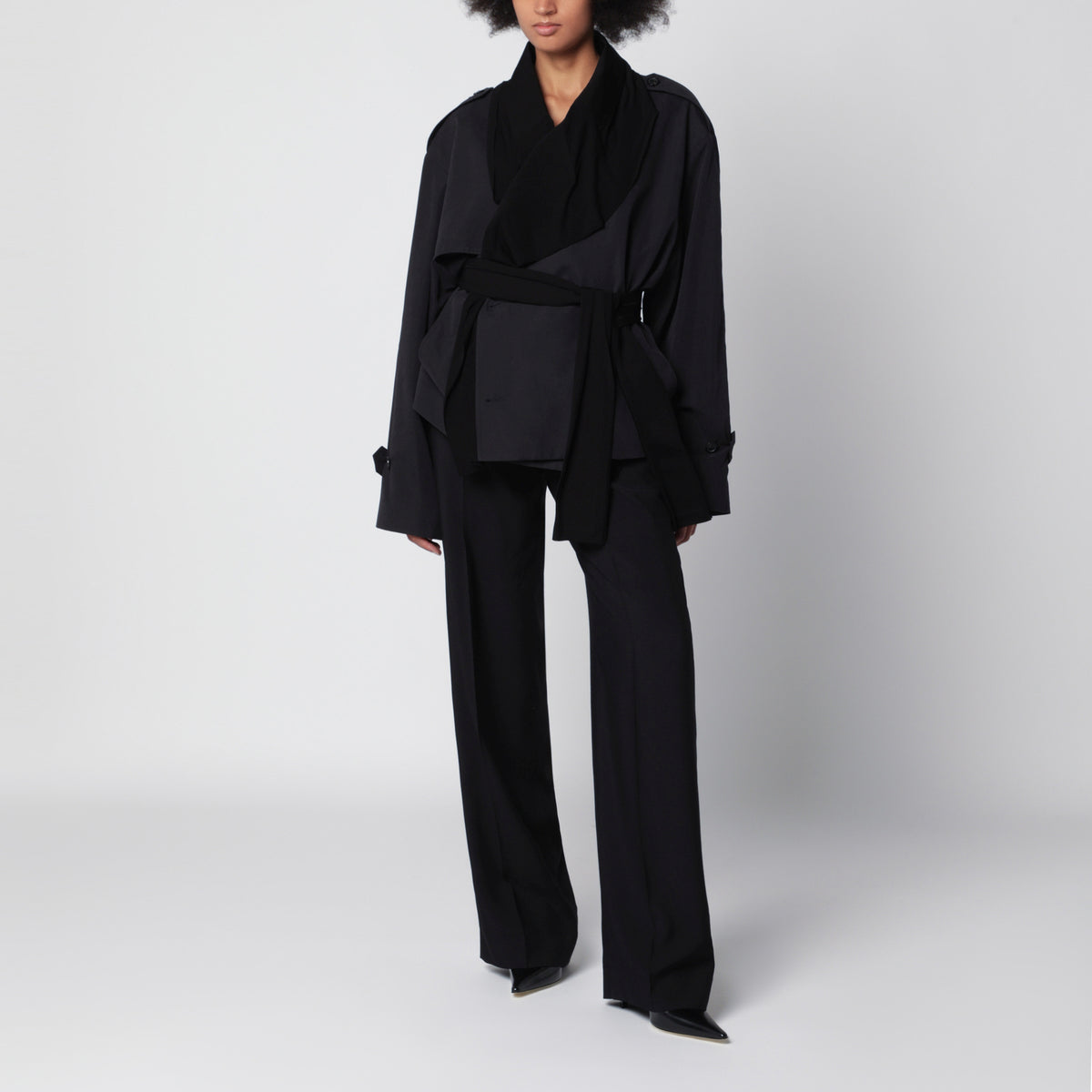Black cropped belted jacket