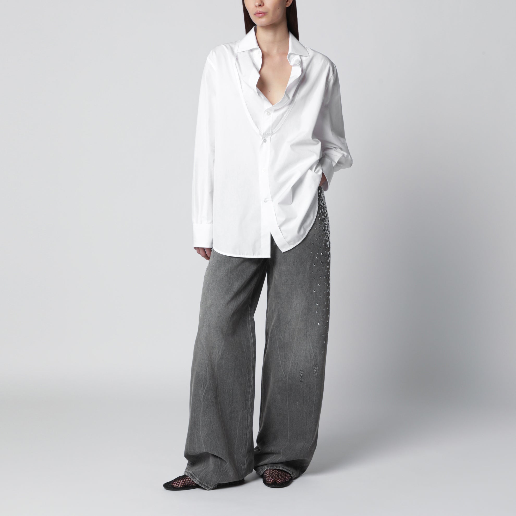 White folded-collar shirt