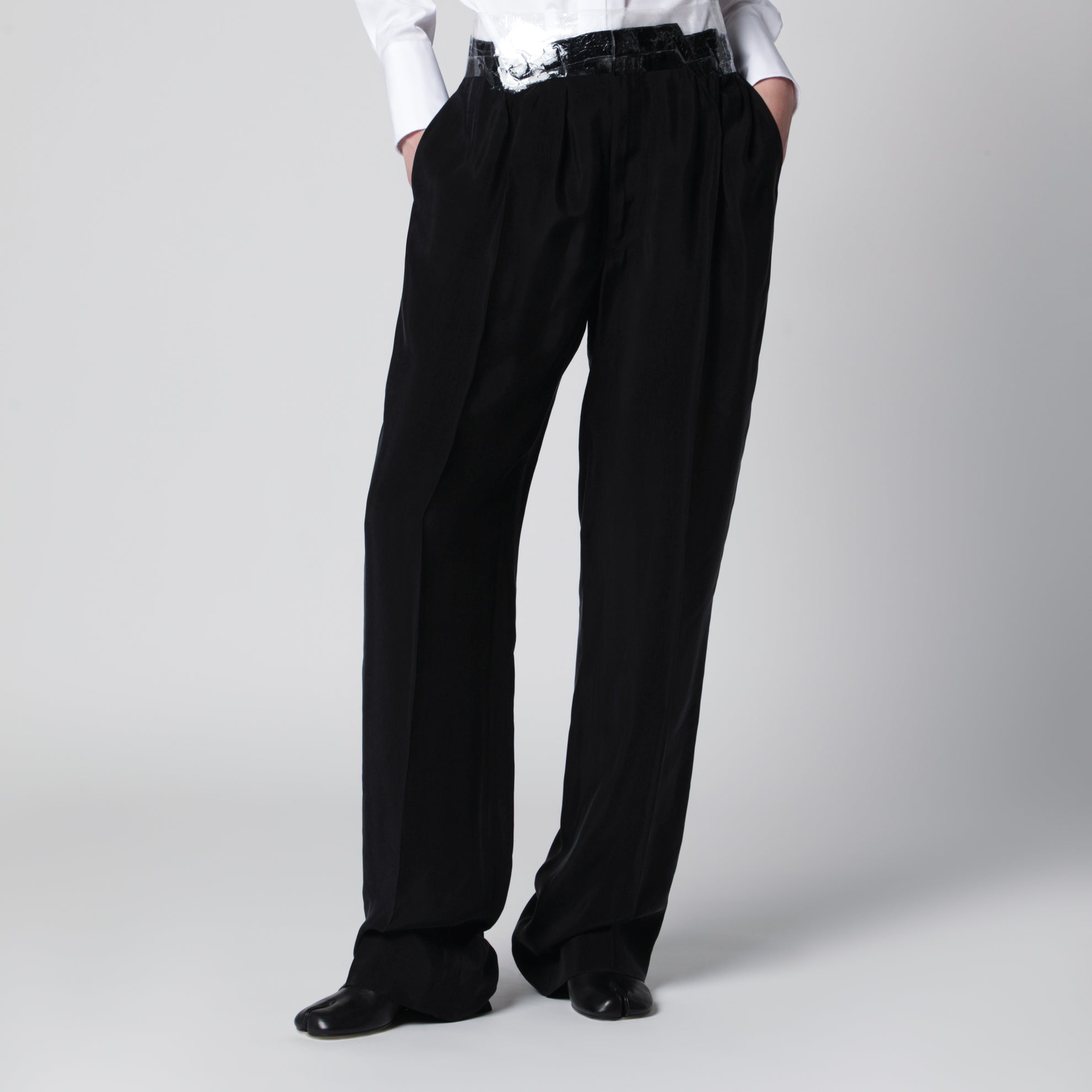 Black pants with tape-detail waistband