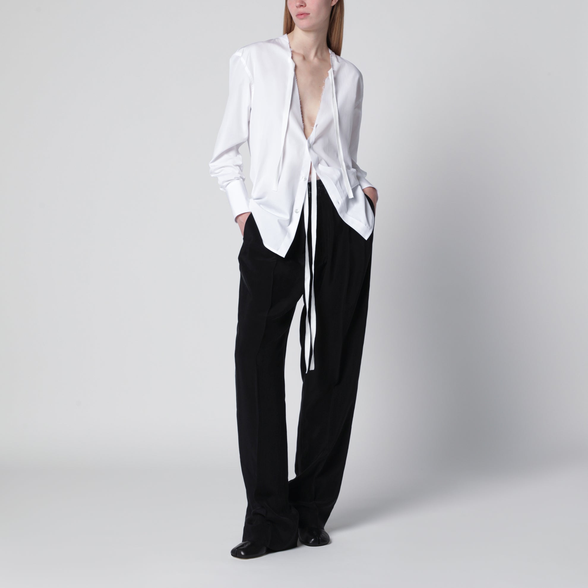 Black pants with tape-detail waistband