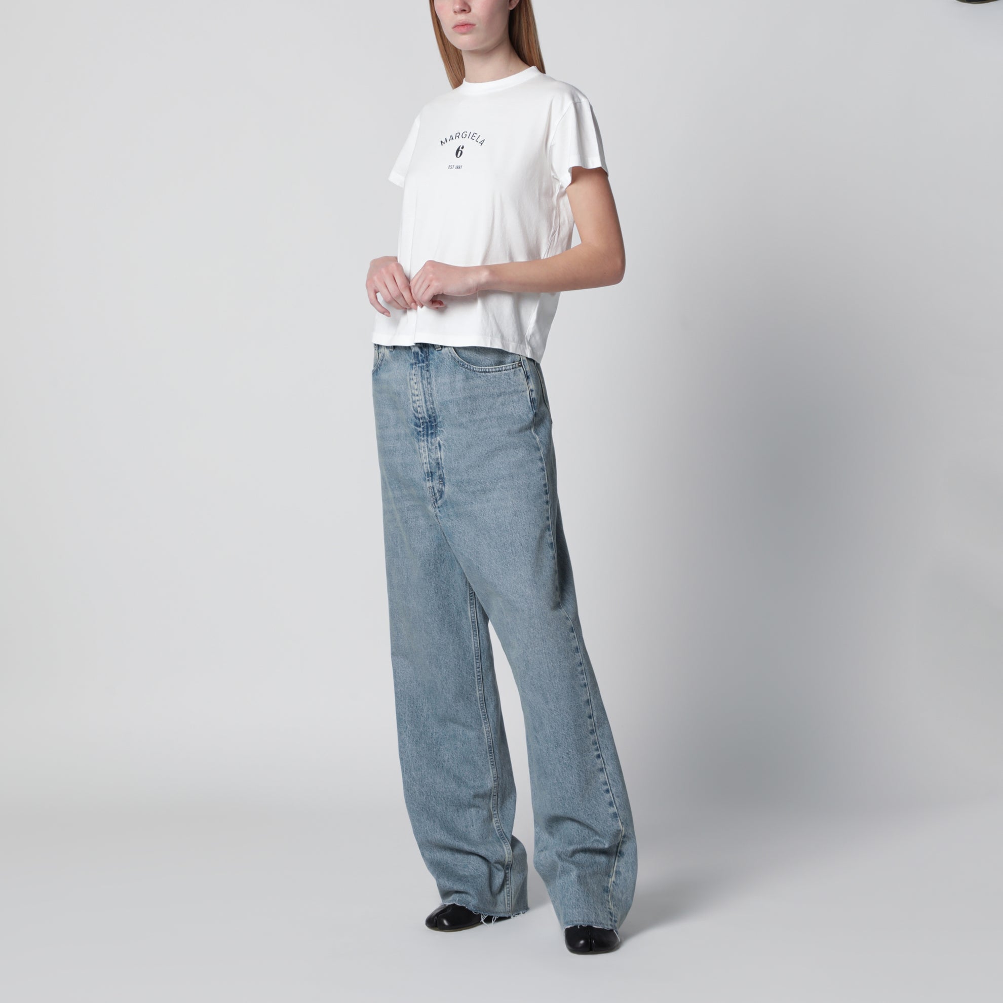 Wide-leg jeans in cotton in ice blue