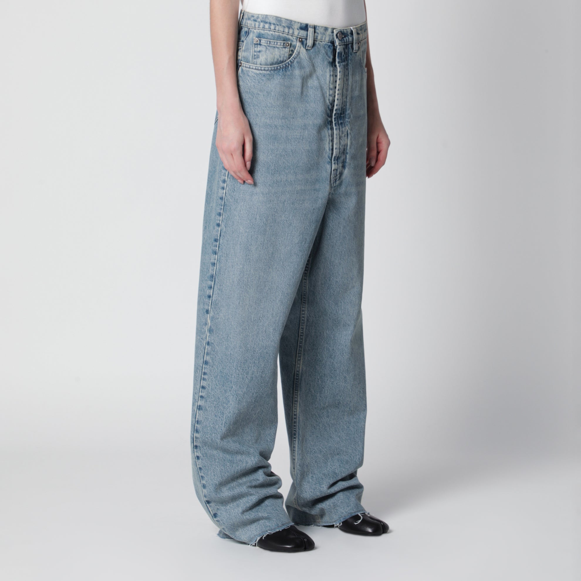 Wide-leg jeans in cotton in ice blue