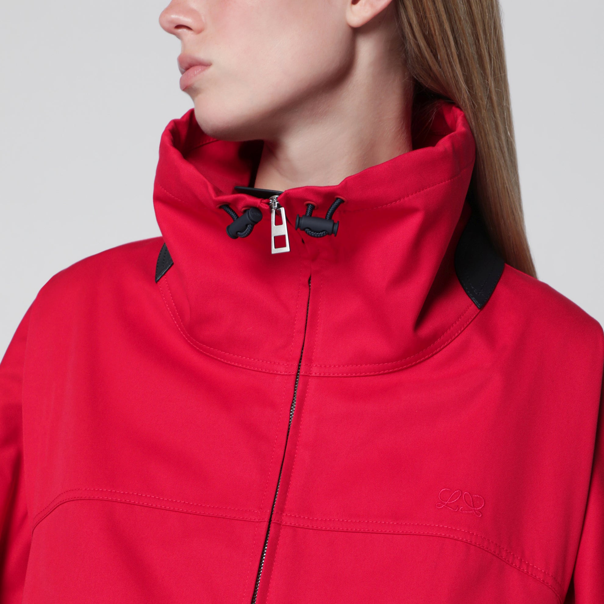 Giacca corta con zip in cotone e seta rossa