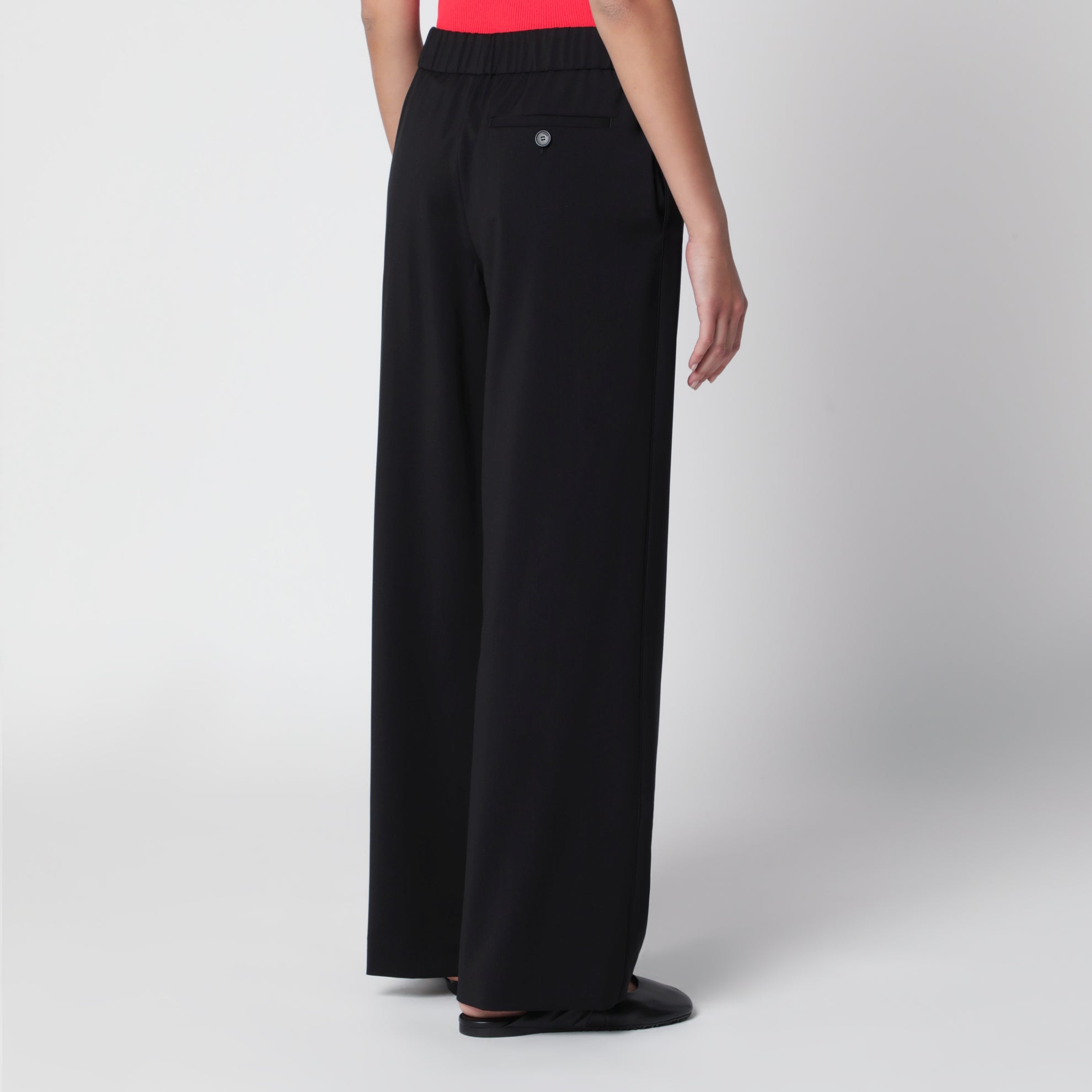 Elasticated wool trousers in black