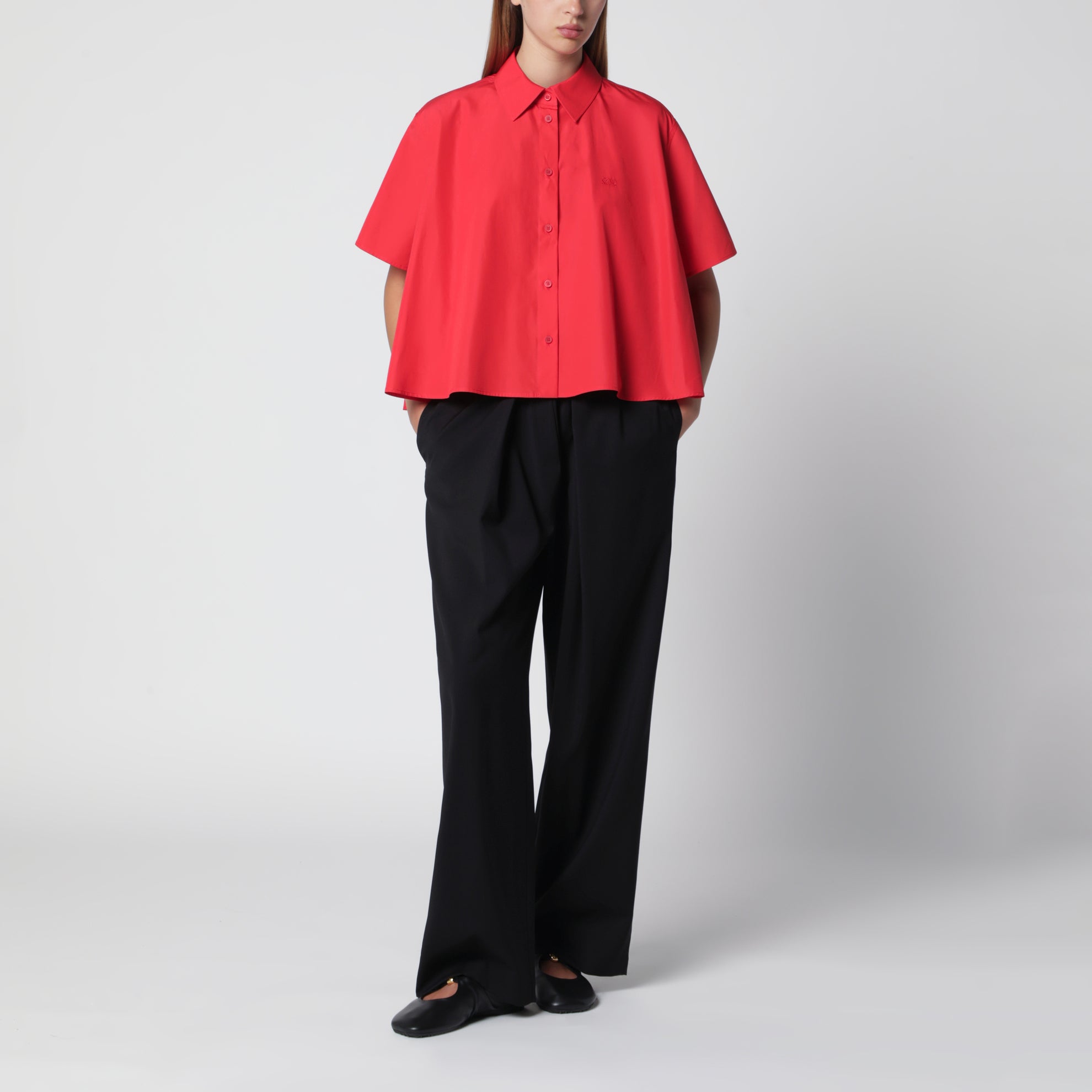 Camicia a trapezio rossa in cotone
