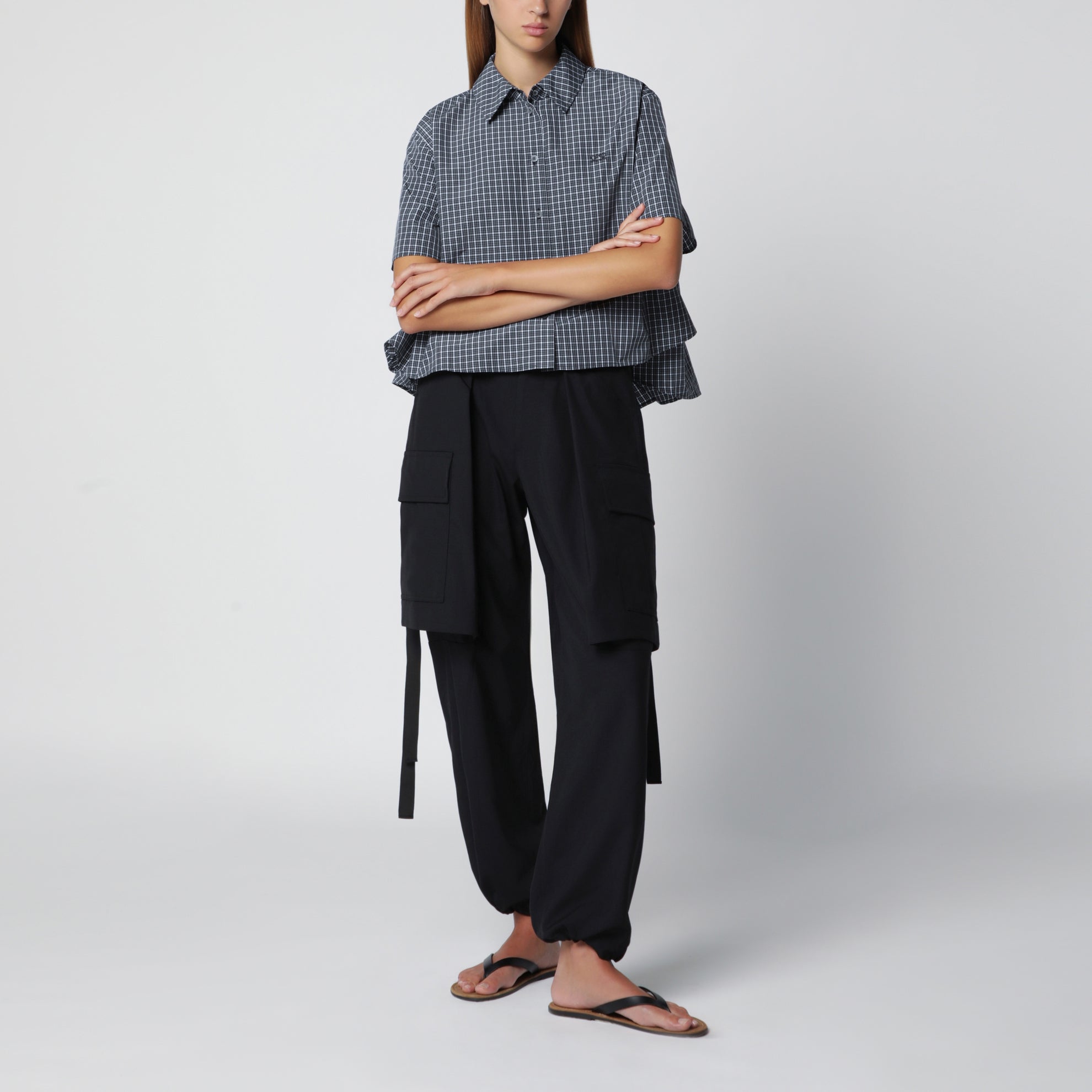 Camicia a trapezio a quadri in cotone tecnico