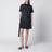 Navy blue cotton-blend gabardine dress with belt