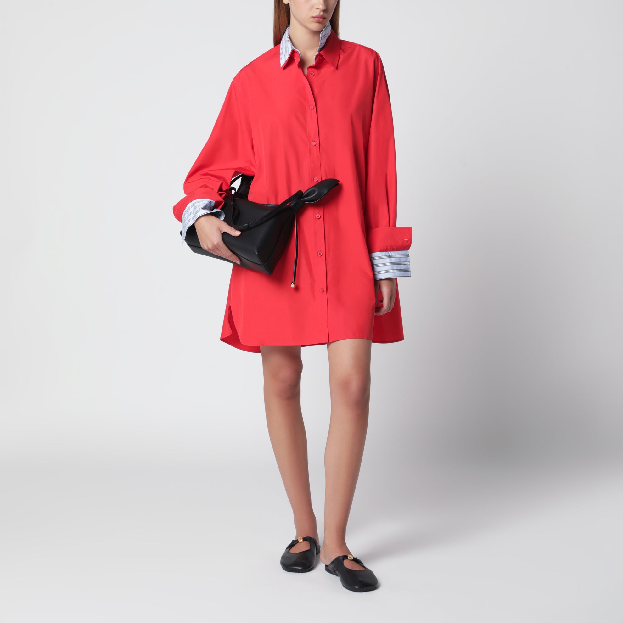 Abito a camicia rosso in cotone