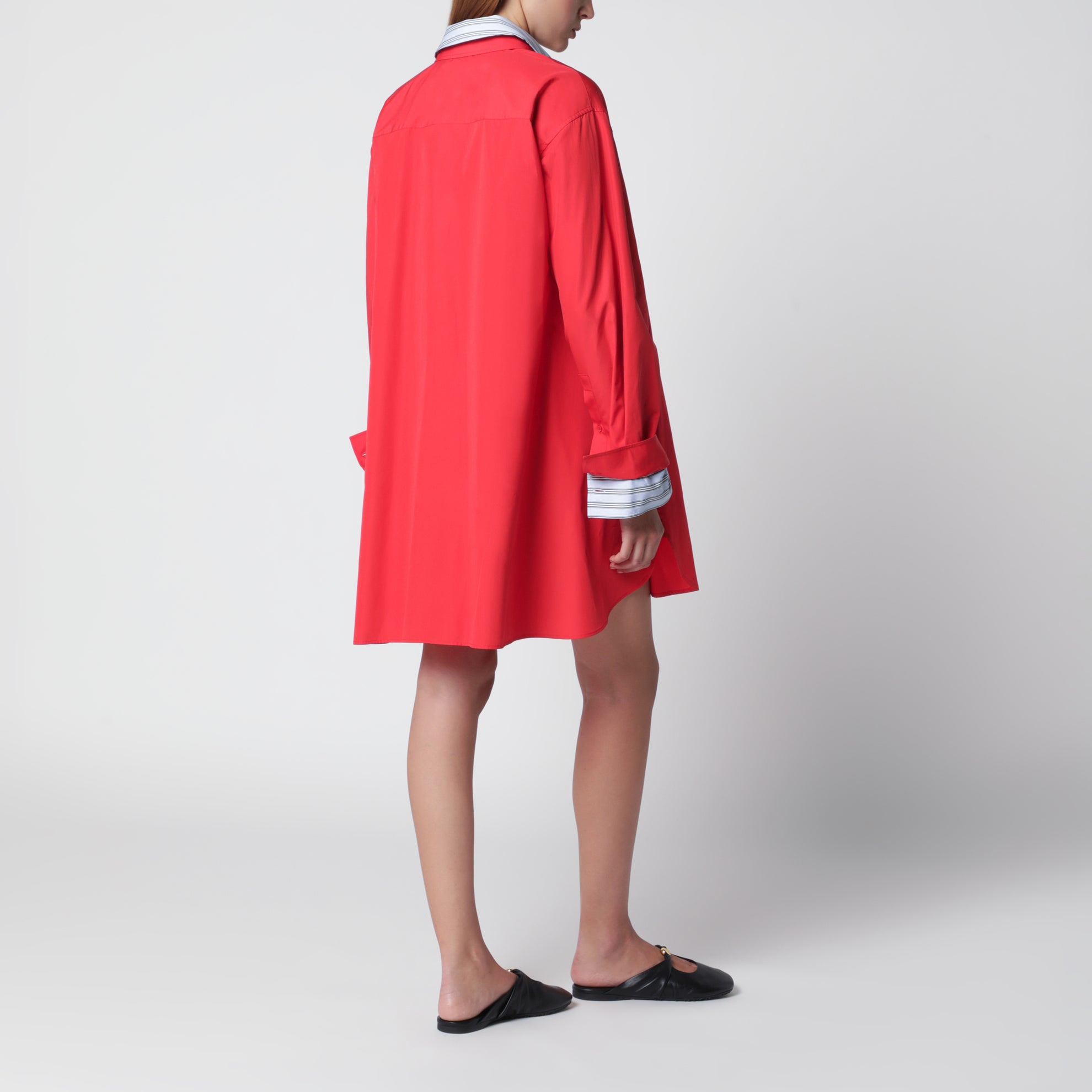 Abito a camicia rosso in cotone