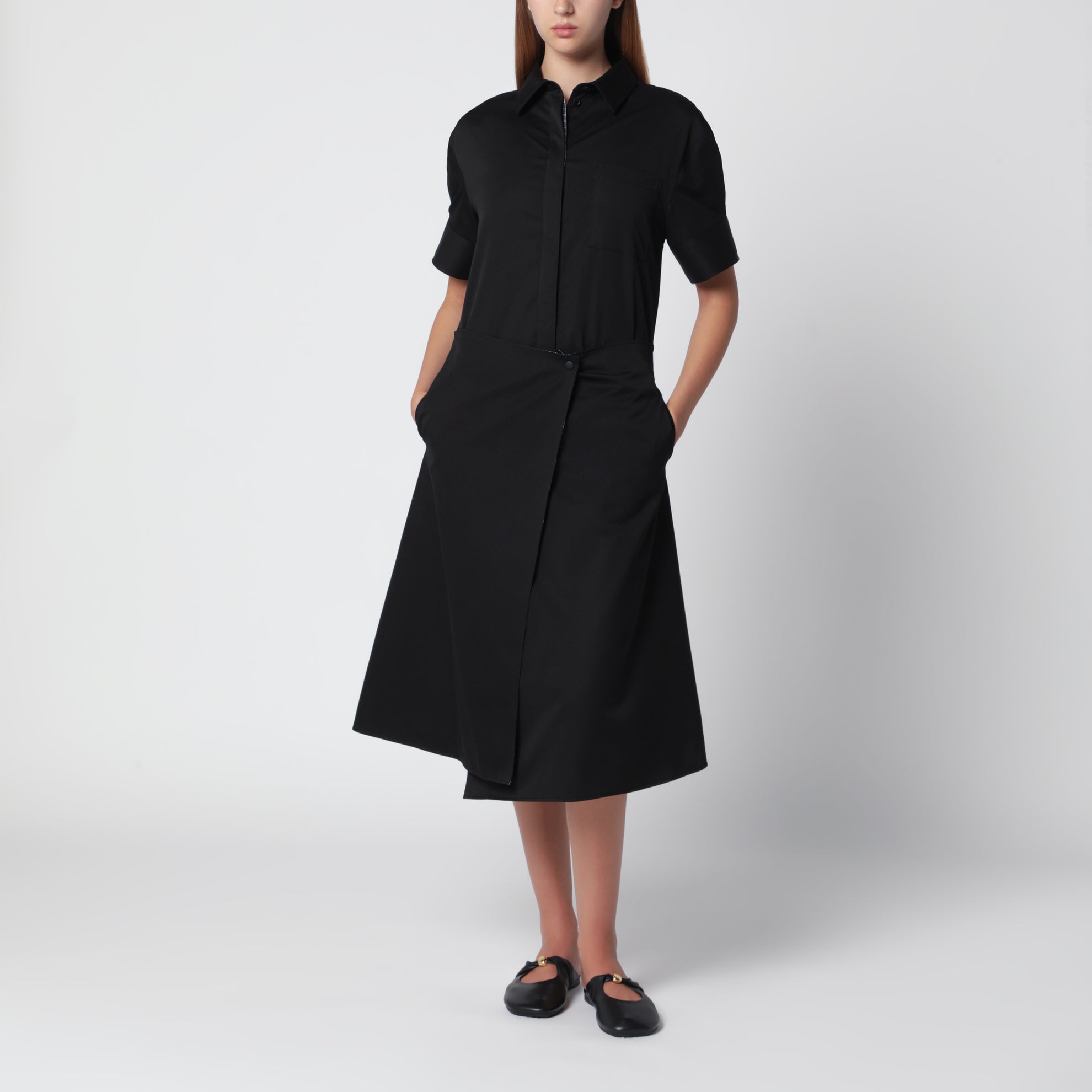 Schwarzes Hemdblusenkleid aus Baumwolle
