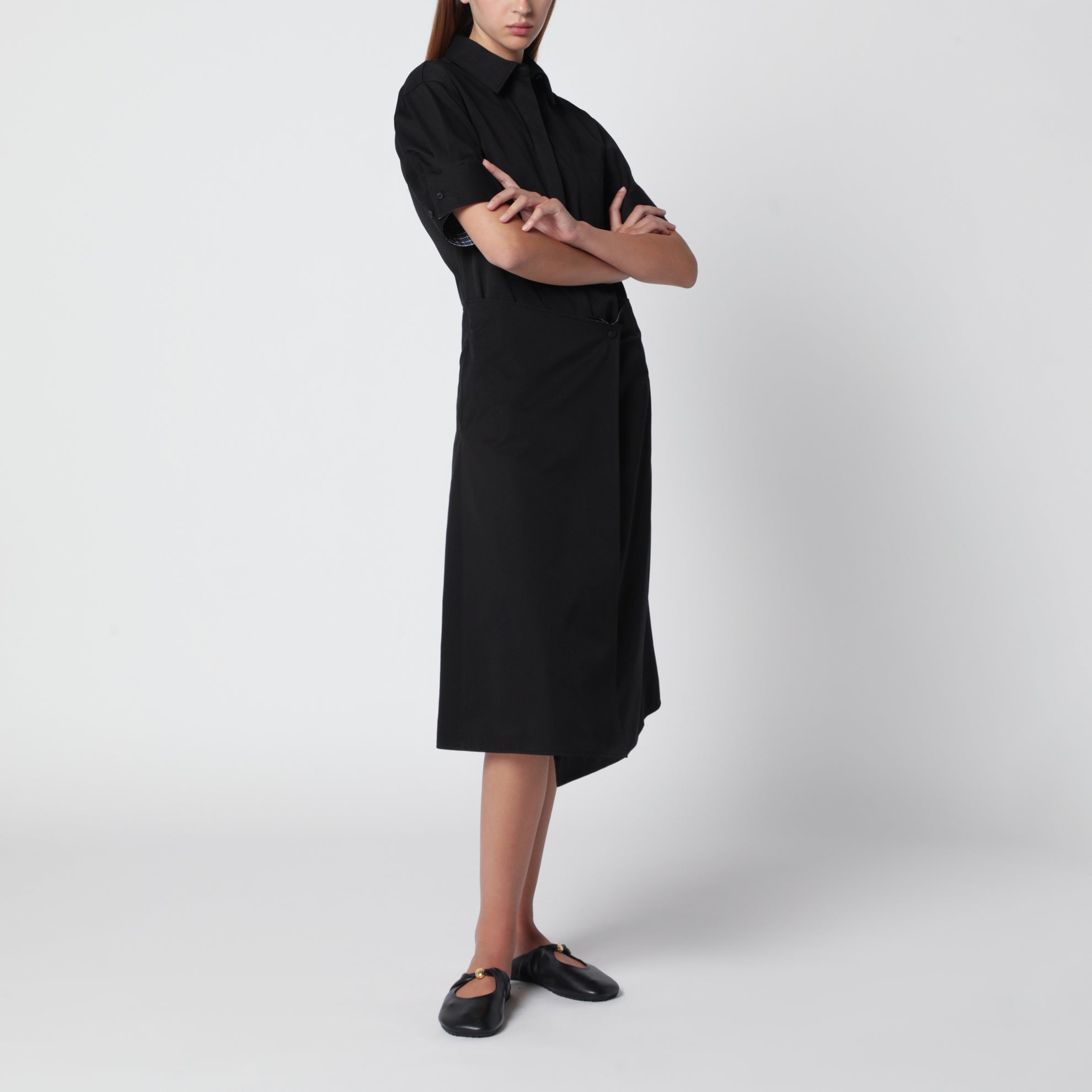 Schwarzes Hemdblusenkleid aus Baumwolle