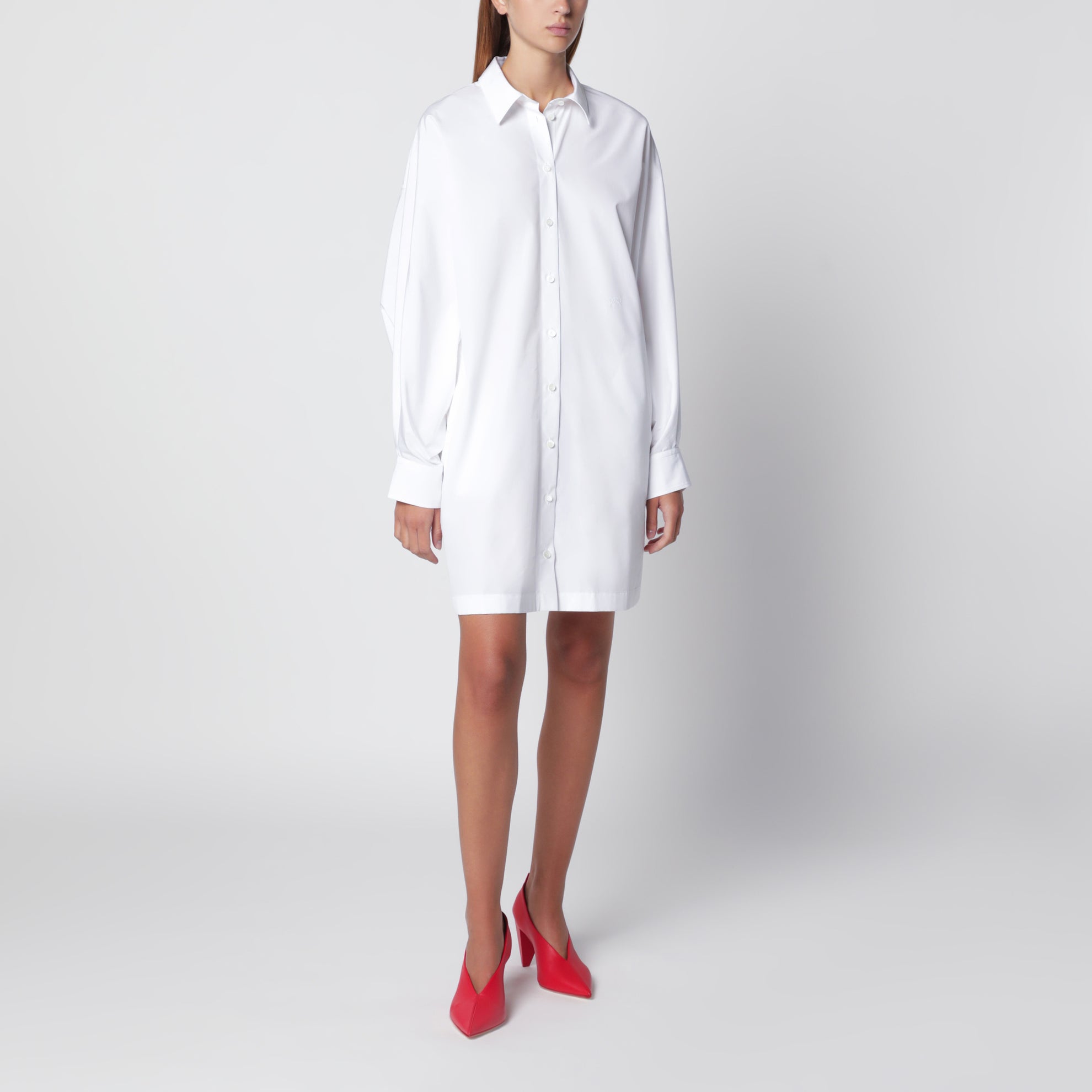 Robe chemisier courte en popeline de coton blanche