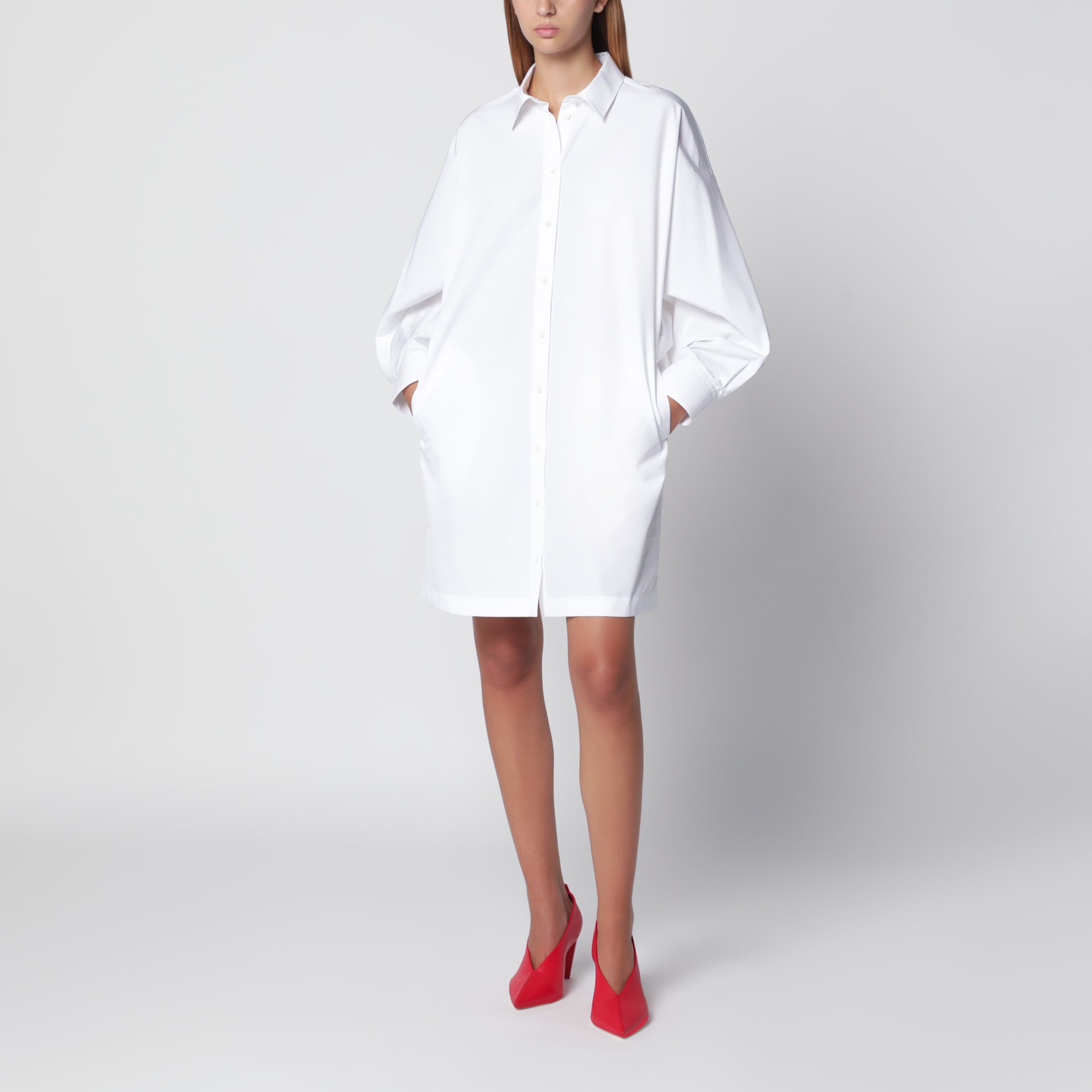 Loewe White cotton poplin shirt dress with batwing sleeves