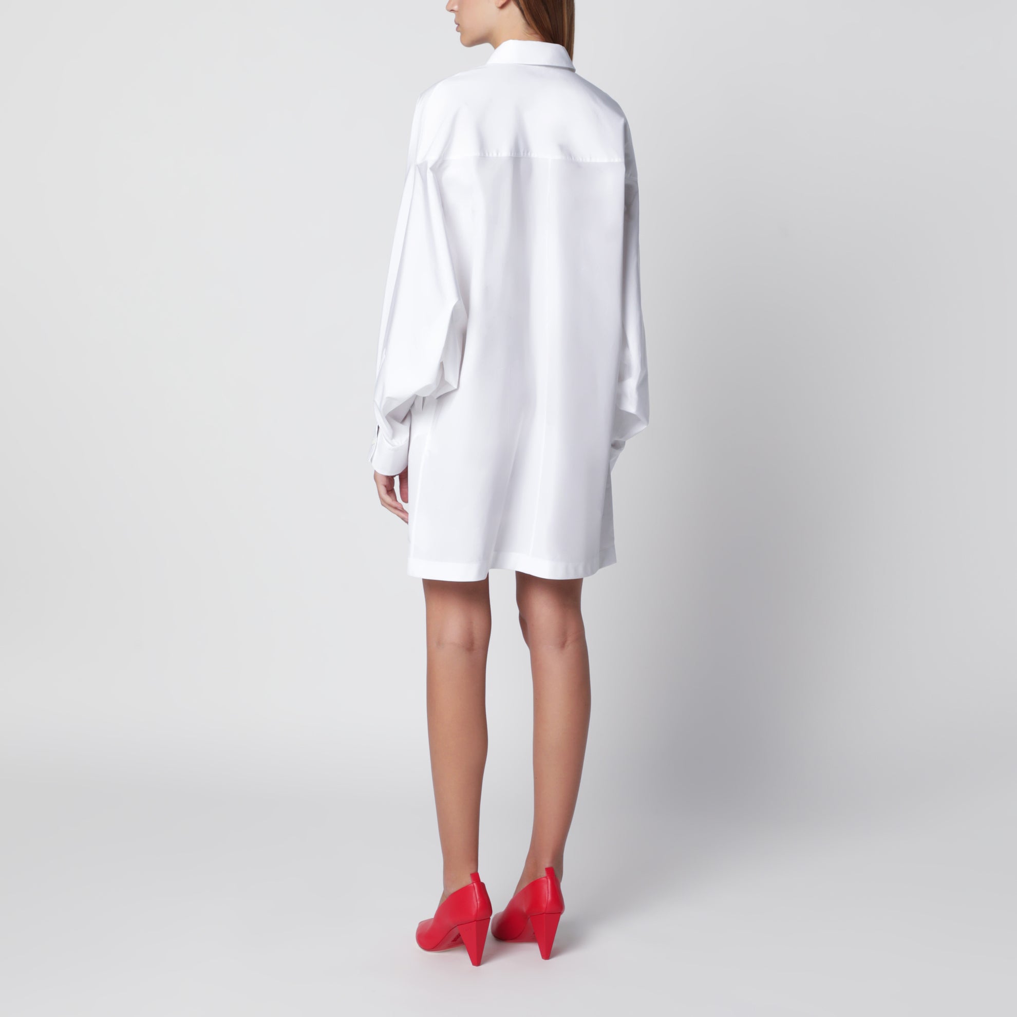 Robe chemisier courte en popeline de coton blanche