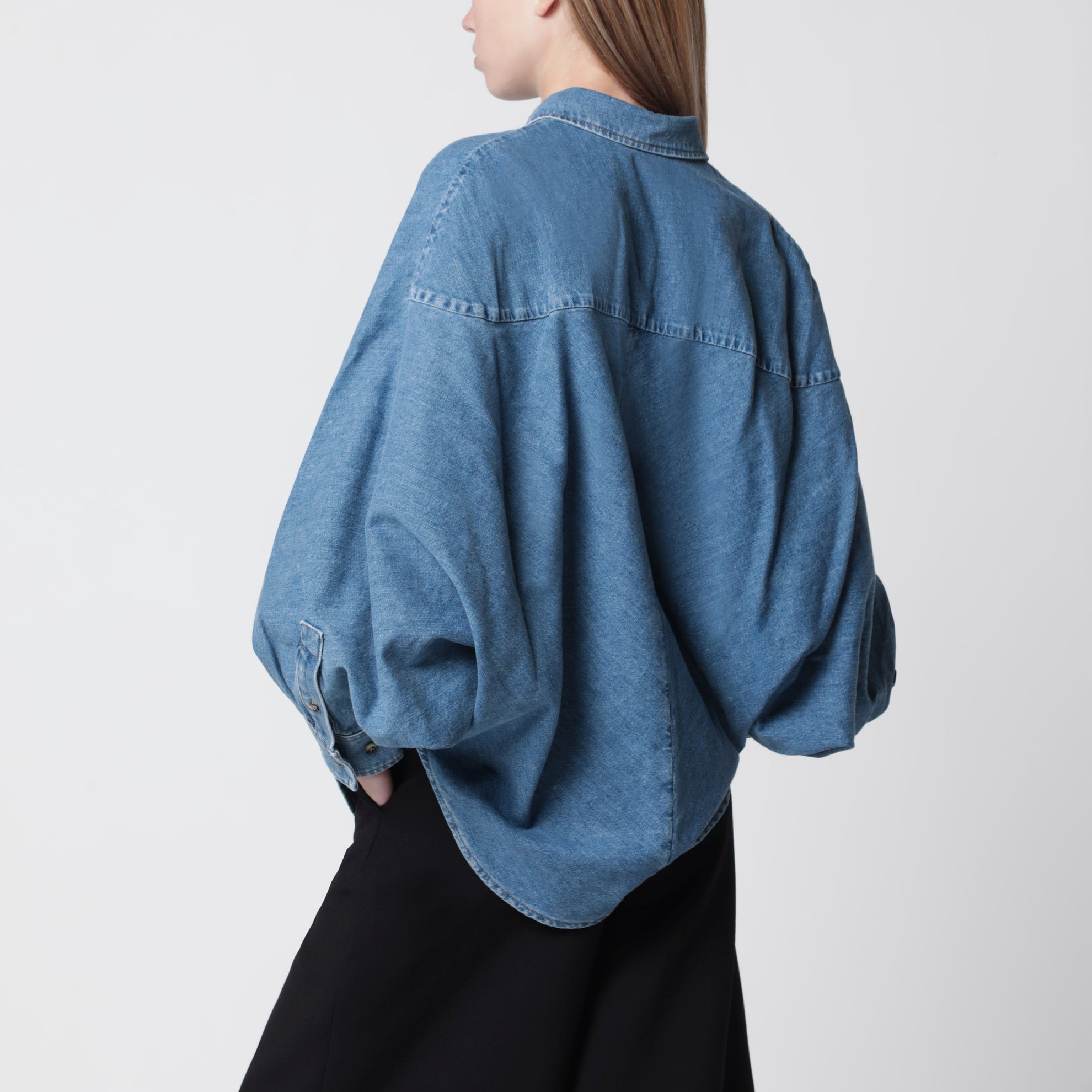 Chemise en denim de coton lavé bleu clair
