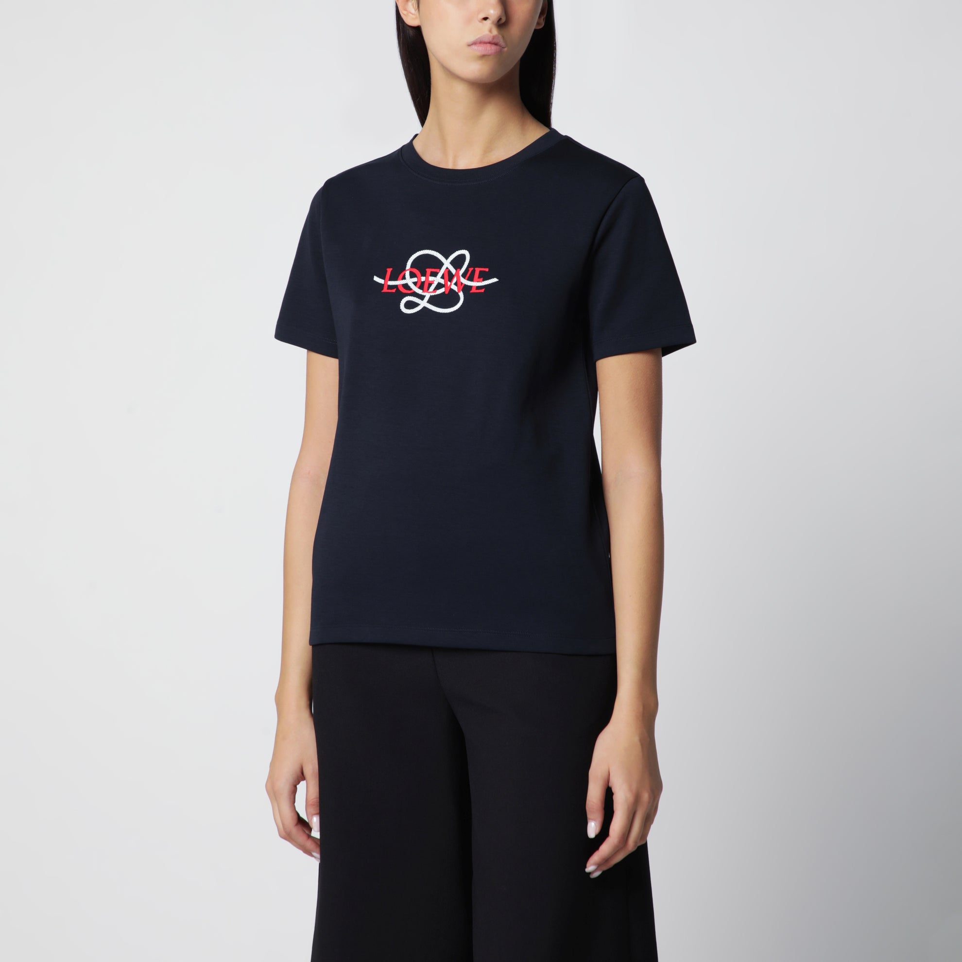 T-shirt blu navy in cotone con ricamo logo