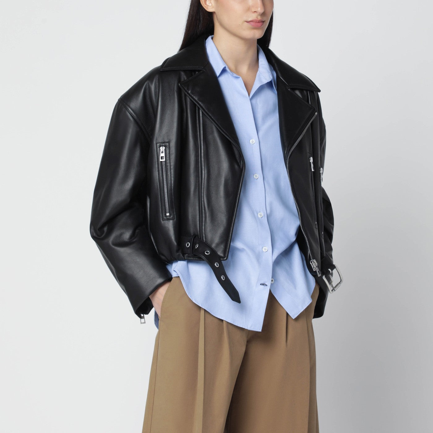 Schwarze Bikerjacke aus Leder