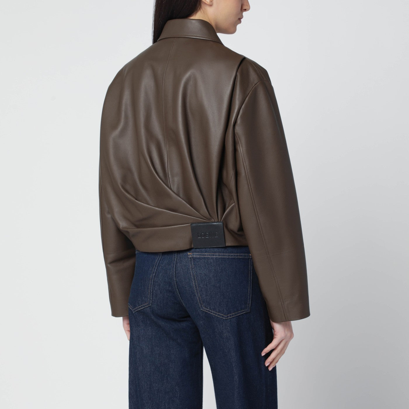 Dark green leather zip bomber