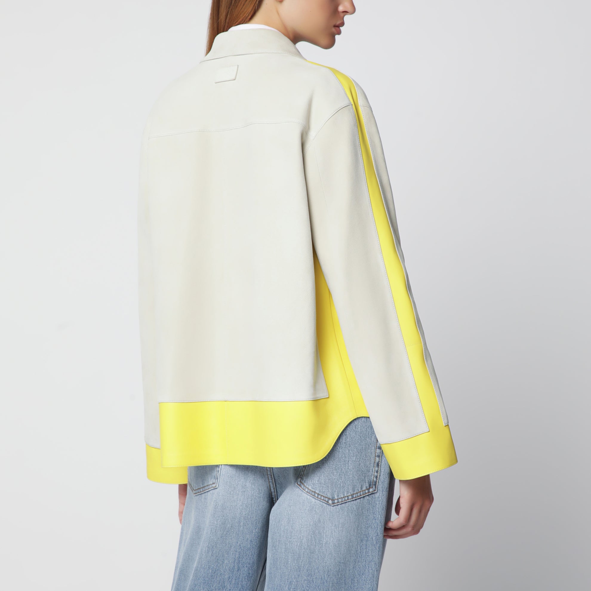 Light grey suede jacket with contrasting inserts