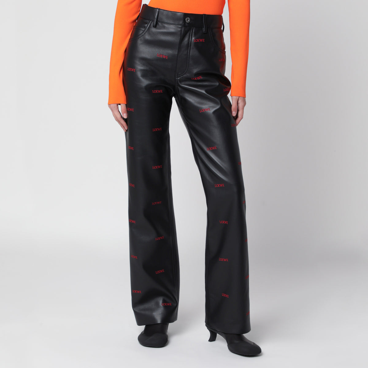 Pantalon noir en cuir d'agneau