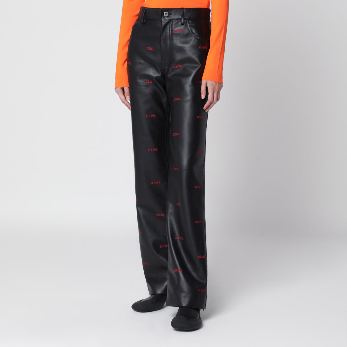 Pantalon noir en cuir d'agneau