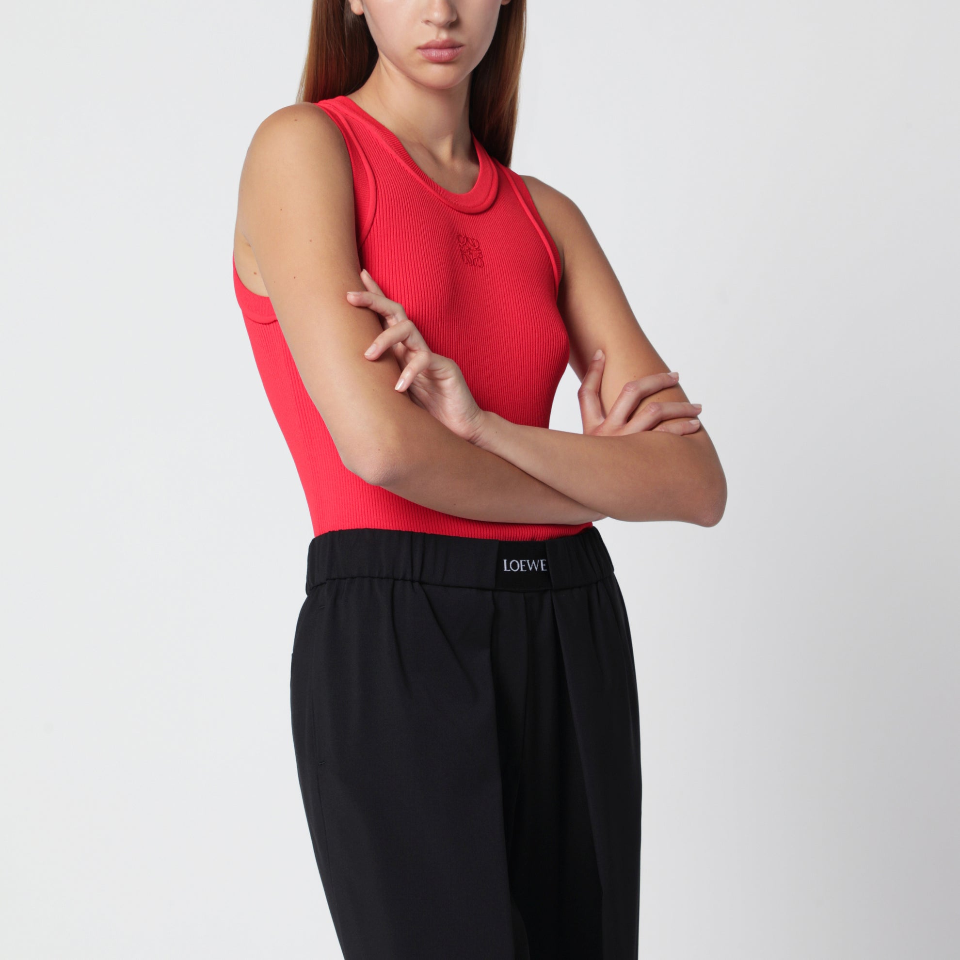 Top Anagram aus gerippter Stretch-Viskose in Rot