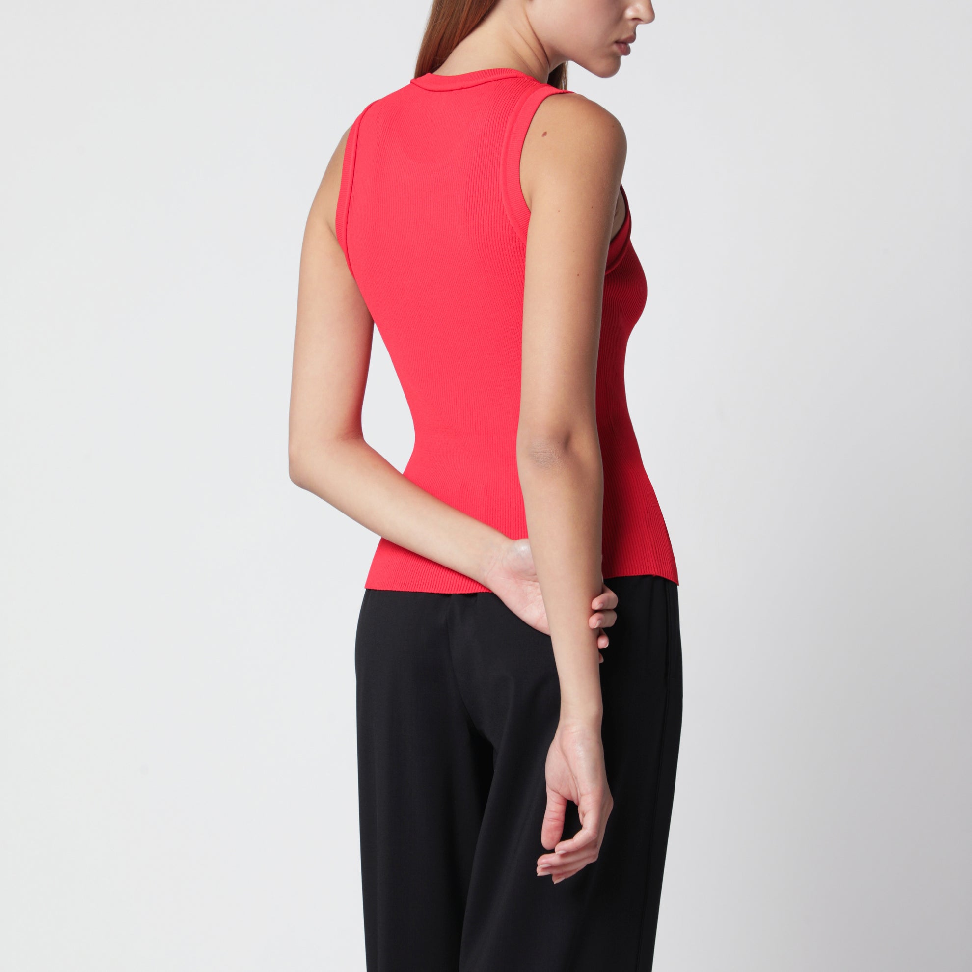 Top Anagram aus gerippter Stretch-Viskose in Rot