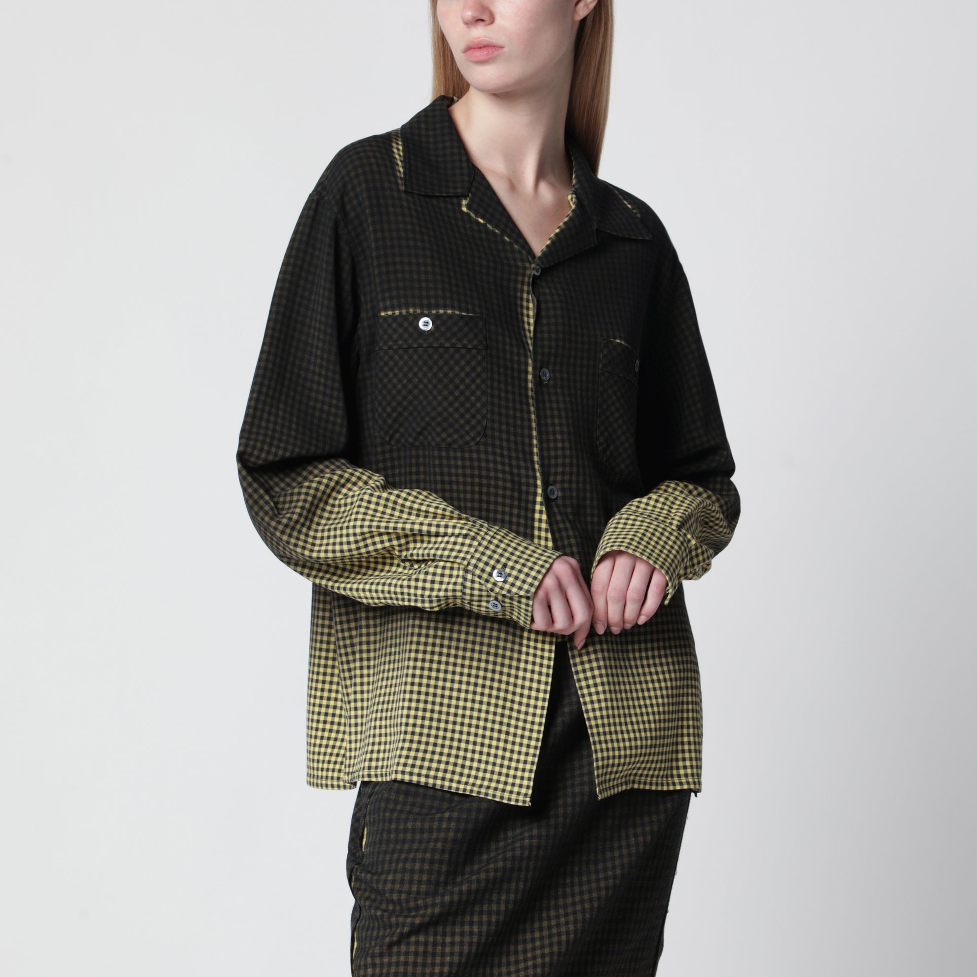Gradient check viscose shirt in yellow and black