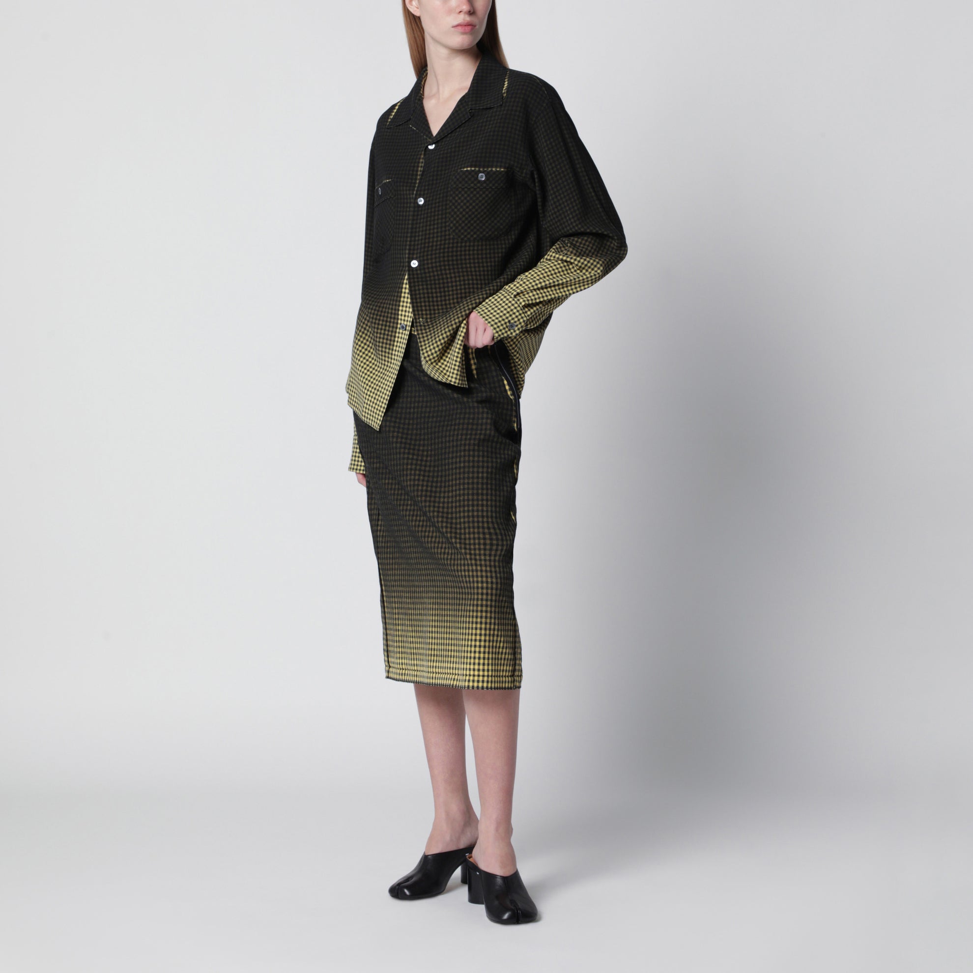 Gradient check viscose shirt in yellow and black