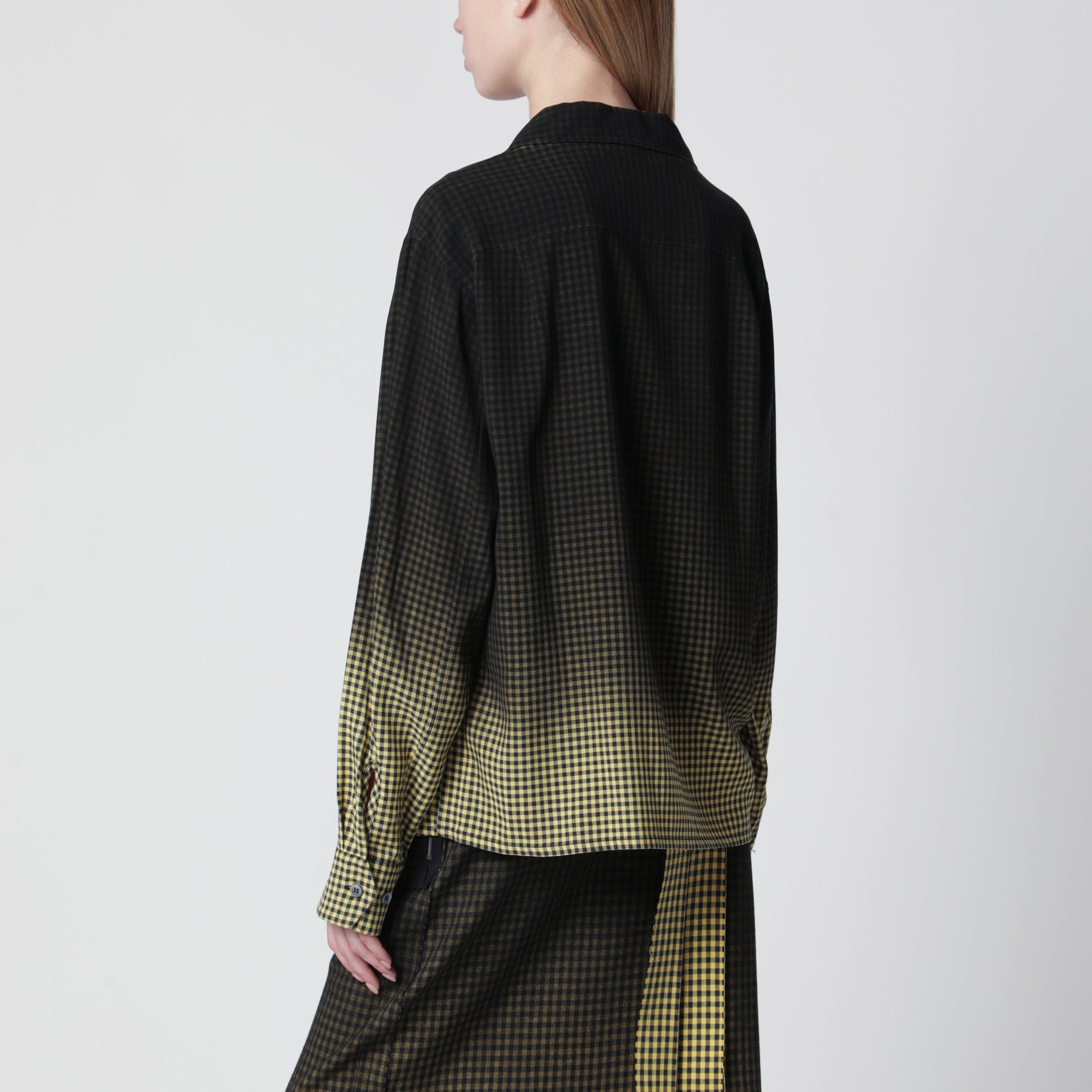 Gradient check viscose shirt in yellow and black