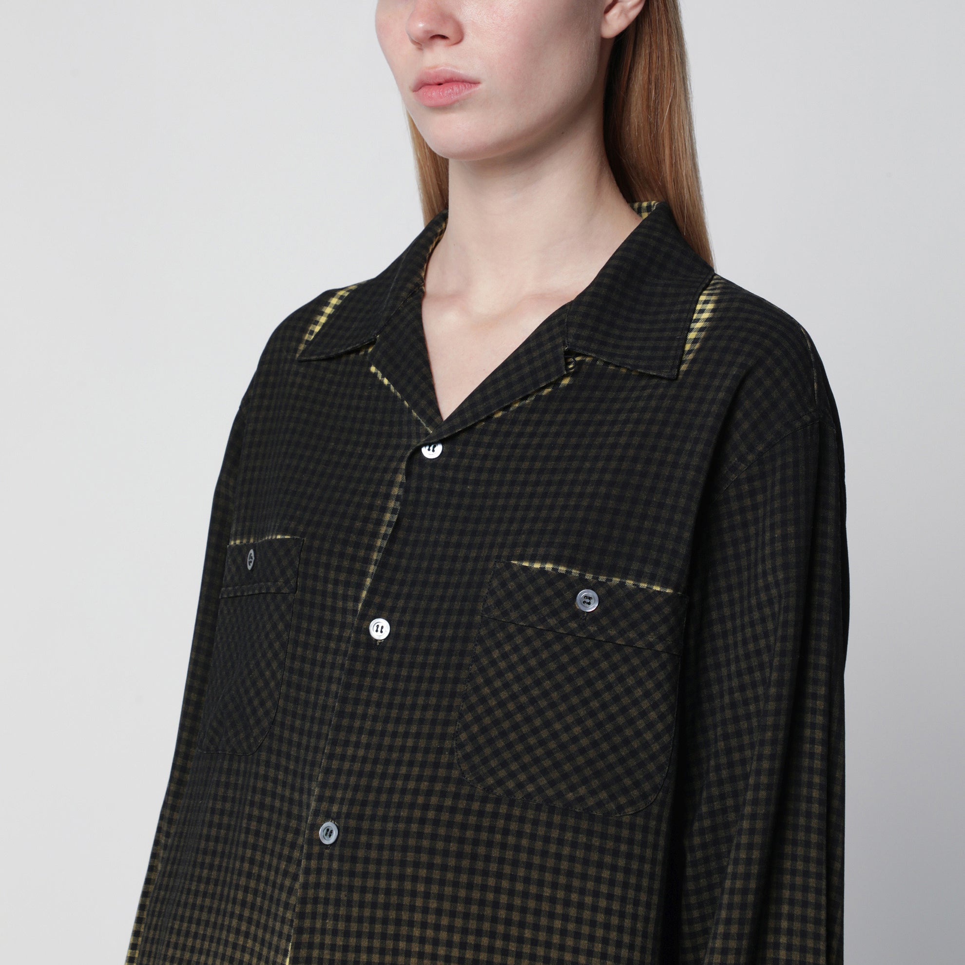 Gradient check viscose shirt in yellow and black