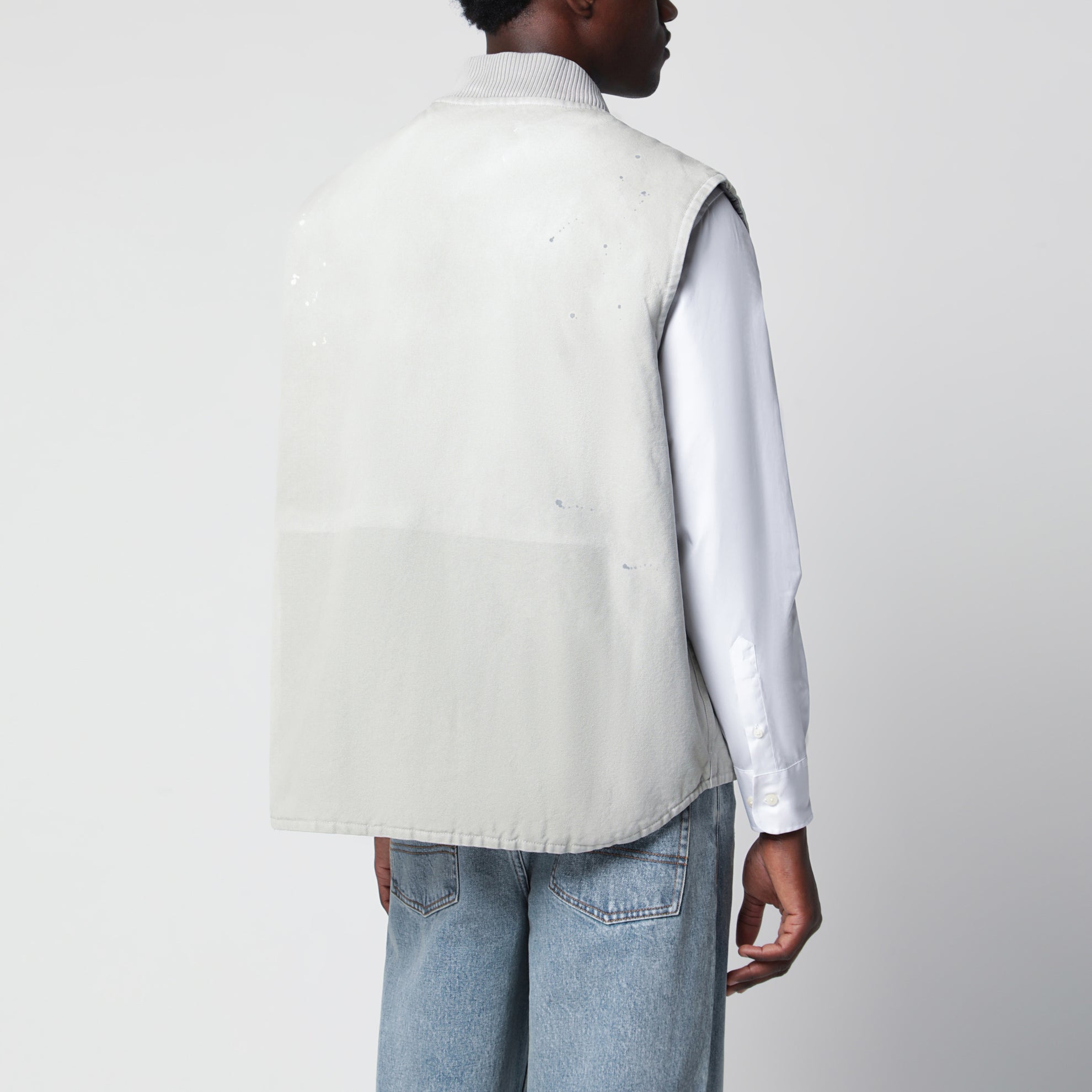 Vintage pearl grey vest with paint-effect details