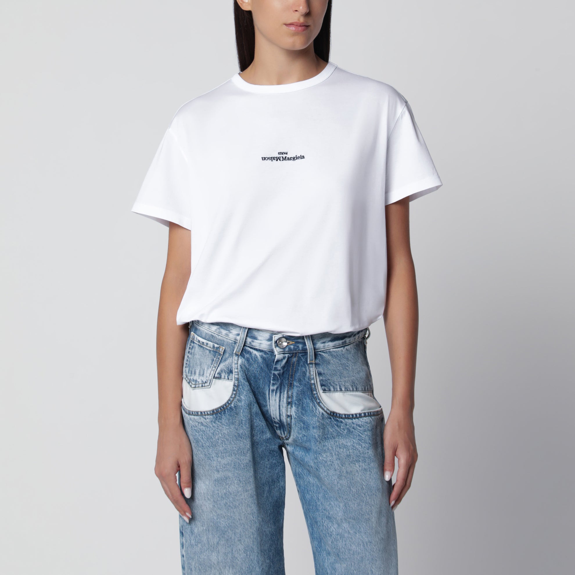T-shirt blanc en jersey de coton avec Logo Reverse