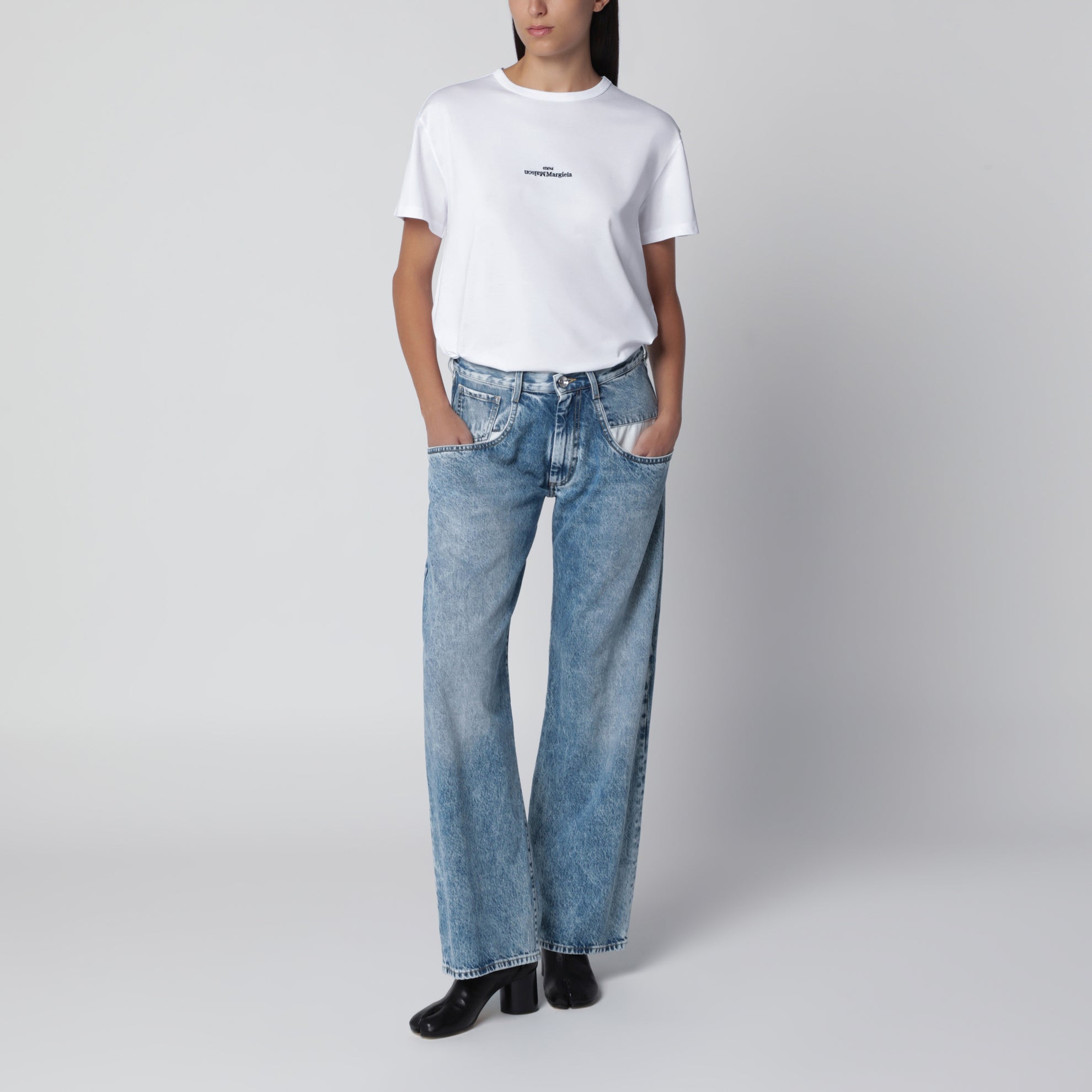 T-shirt blanc en jersey de coton avec Logo Reverse