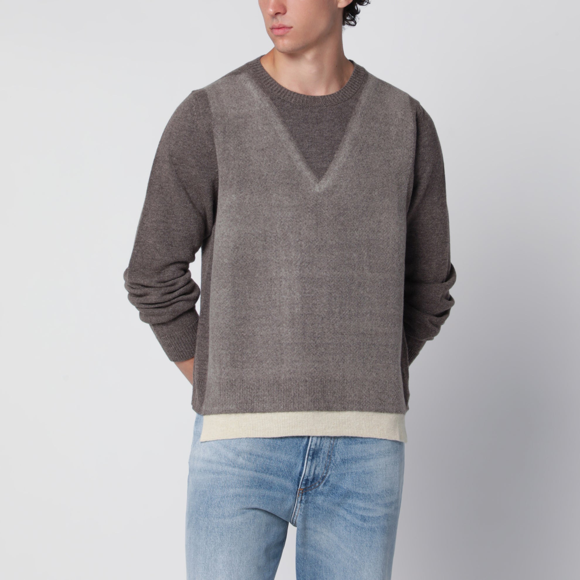 Maglione girocollo in lana Mud/Ecru